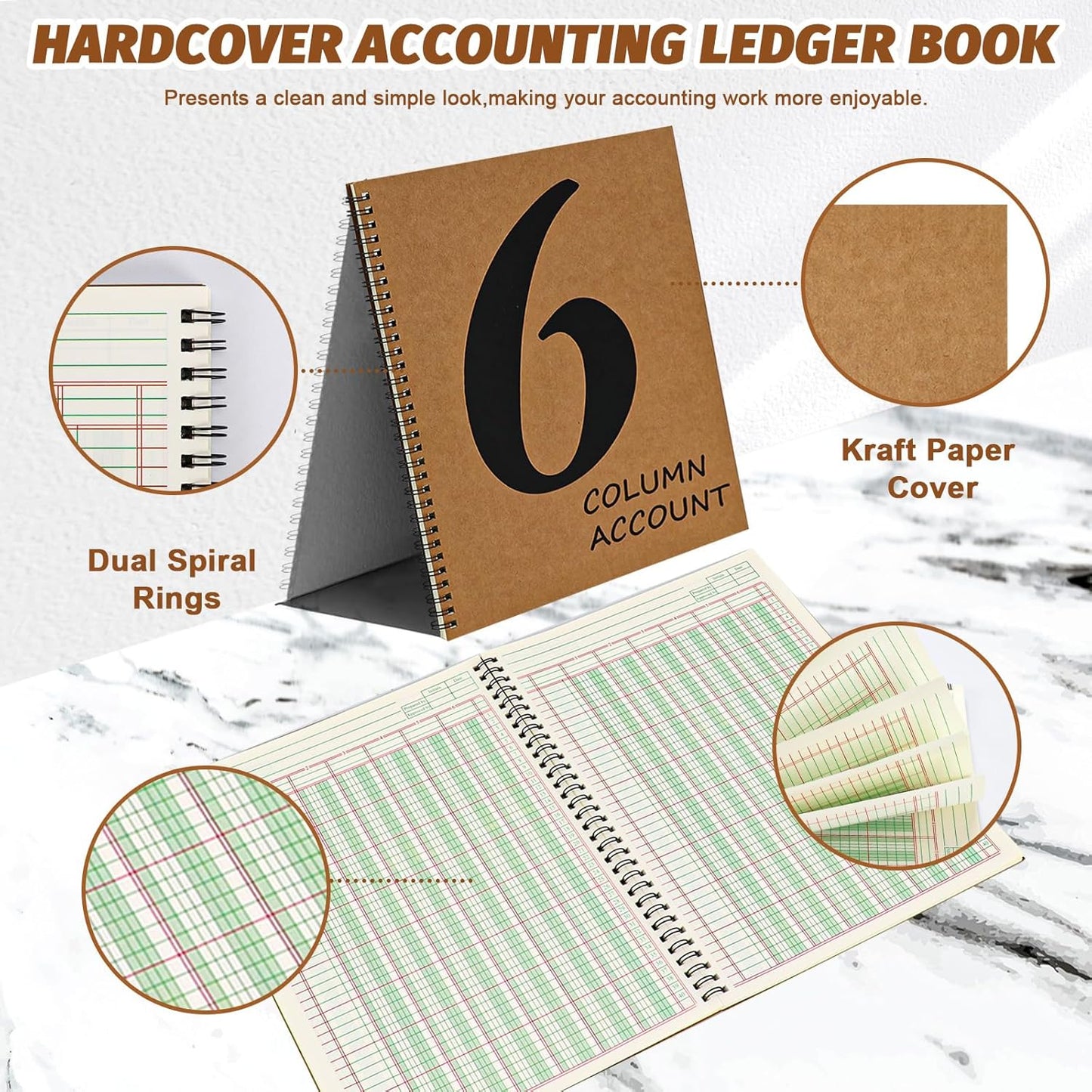 3 PCS 6 Column Ledger Book Columnar Pad Analysis Pad 6 Columns Accounting Logbook Columnar Pad Notebook Ledger Book Spiral 80g 100 Pages 8.5X11 Inch Accounting Notebook for Small Business Personal Use