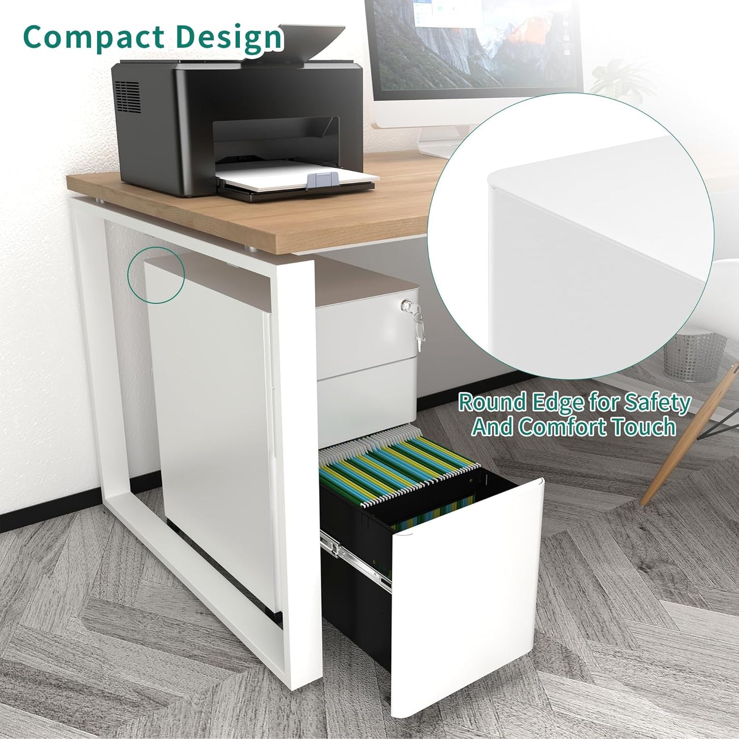 YITAHOME 3-Drawer Metal Filing Cabinet Office Drawers with Keys, Compact Slim Portable File Cabinet, Pre-Built Office Storage Solution for A4/Letter/Legal, White