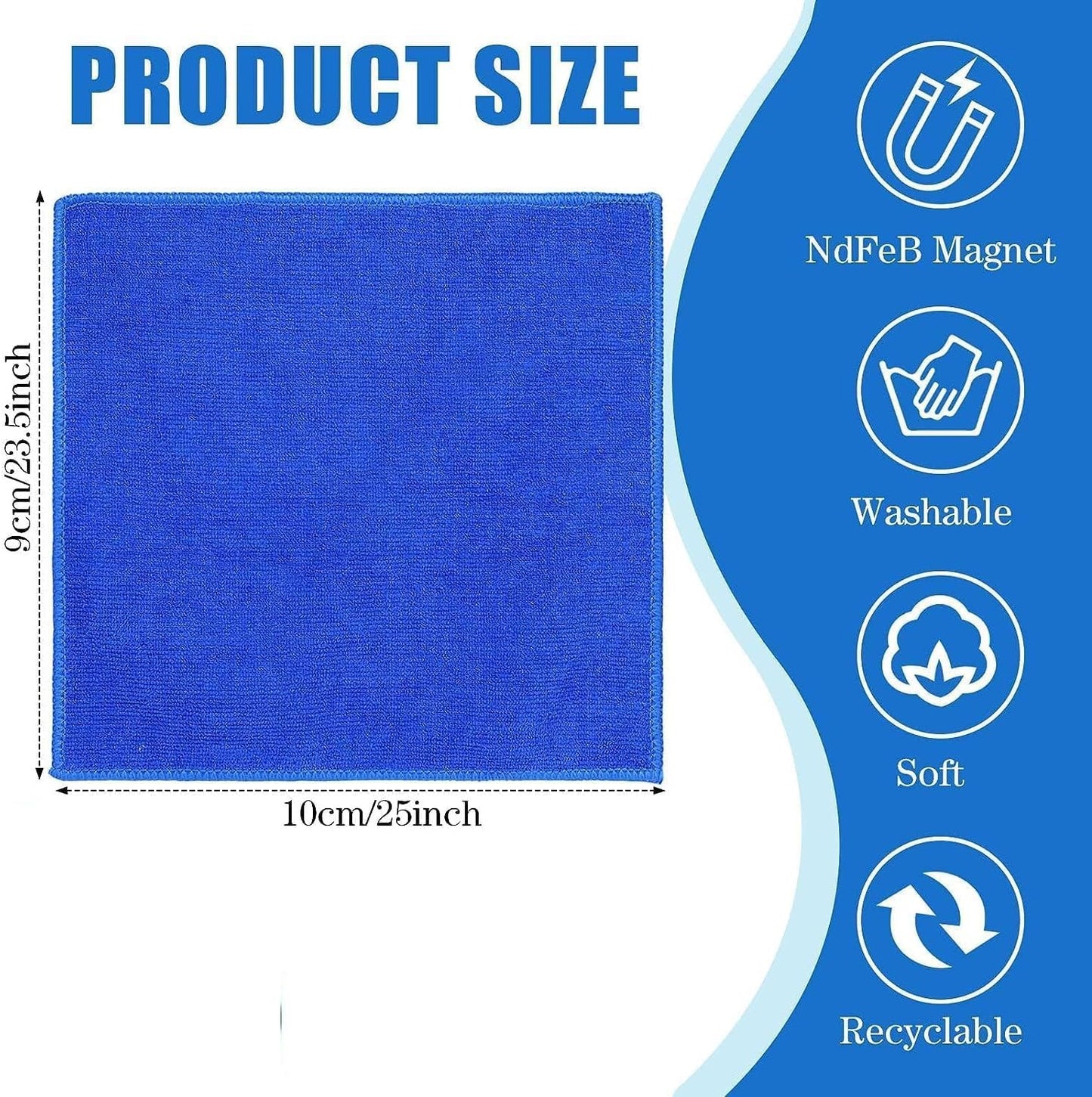 Nuenen 24 Packs Magnetic Cleaning Cloth Microfiber Dry Erase Eraser Magnetic Whiteboard Eraser Reusable Washable Dry Erase Cloth for Office Classroom Home, 10'' x 10''