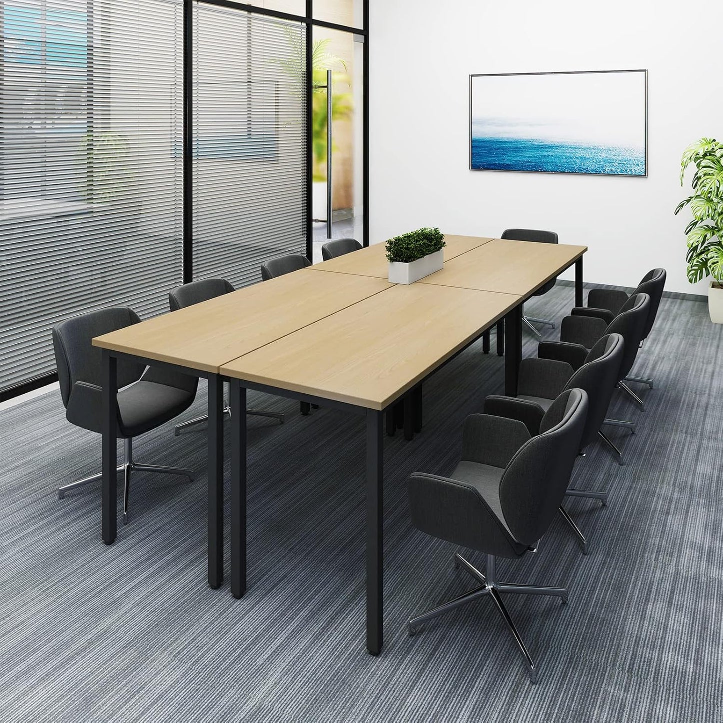 Bonzy Home Conference Tables 9ft Office Computer Desk for Meeting Room Study Writing Printer Podcast Table Save Space Design for 10 People Rustic Vintage Natural 4PCS 110.2"x47.2"x29.5"