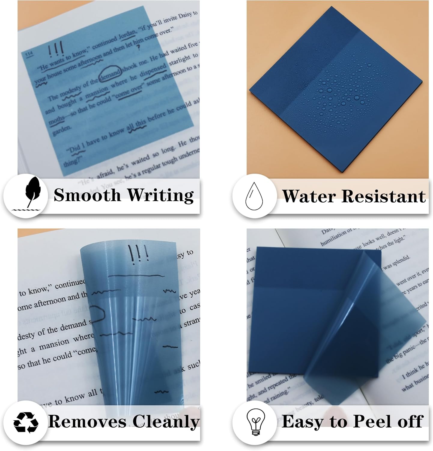 Translucent Sticky Notes, Cute Clear Sticky Notes, 3"x3" Waterproof Transparent Sticky Note Pads for Books Annotation, Clear Post it Notes for Bible Journaling Study