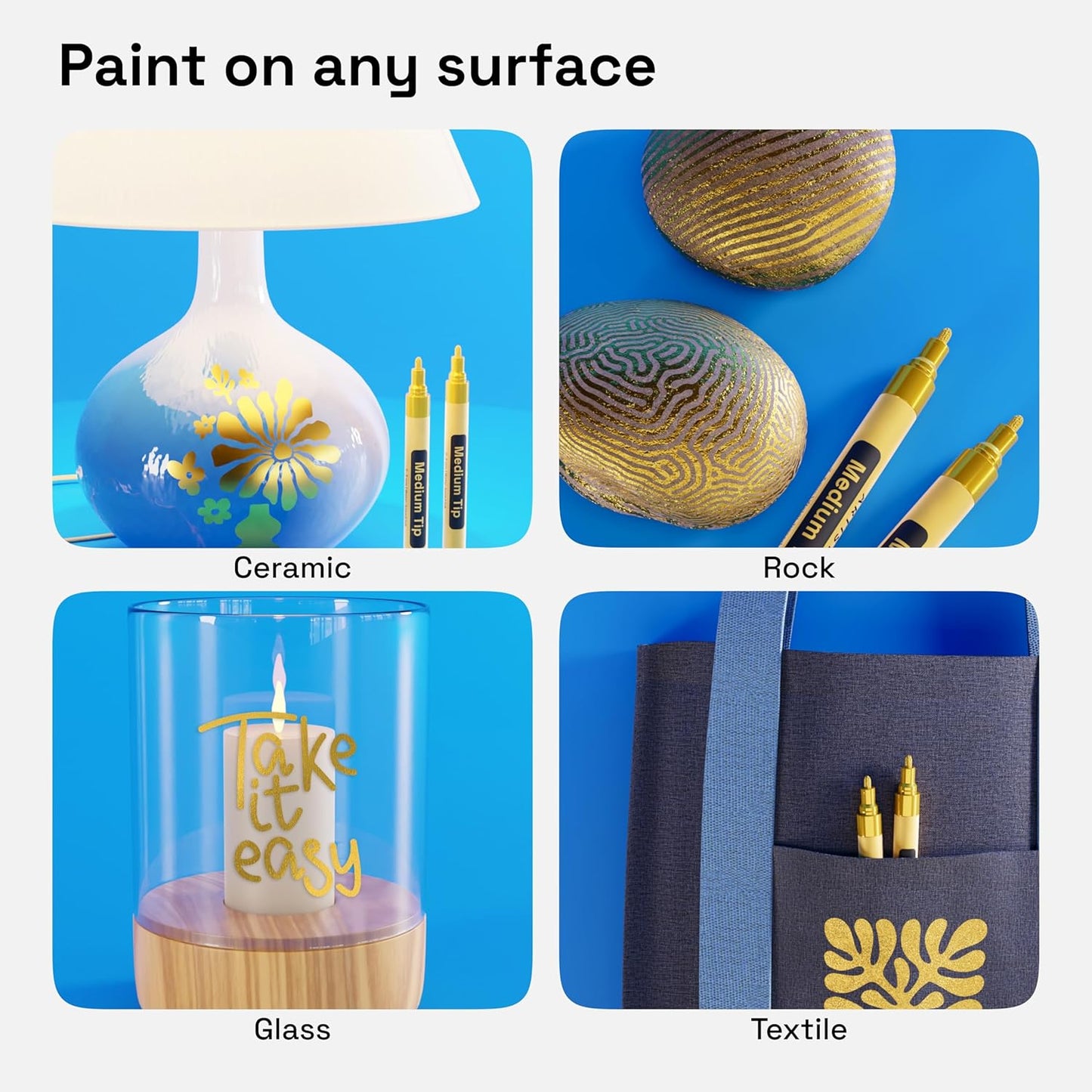 ARTISTRO 2 Gold Acrylic Paint Markers - 3mm Medium-Tip Paint Pens - Perfect for Crafting, Art Projects, & More