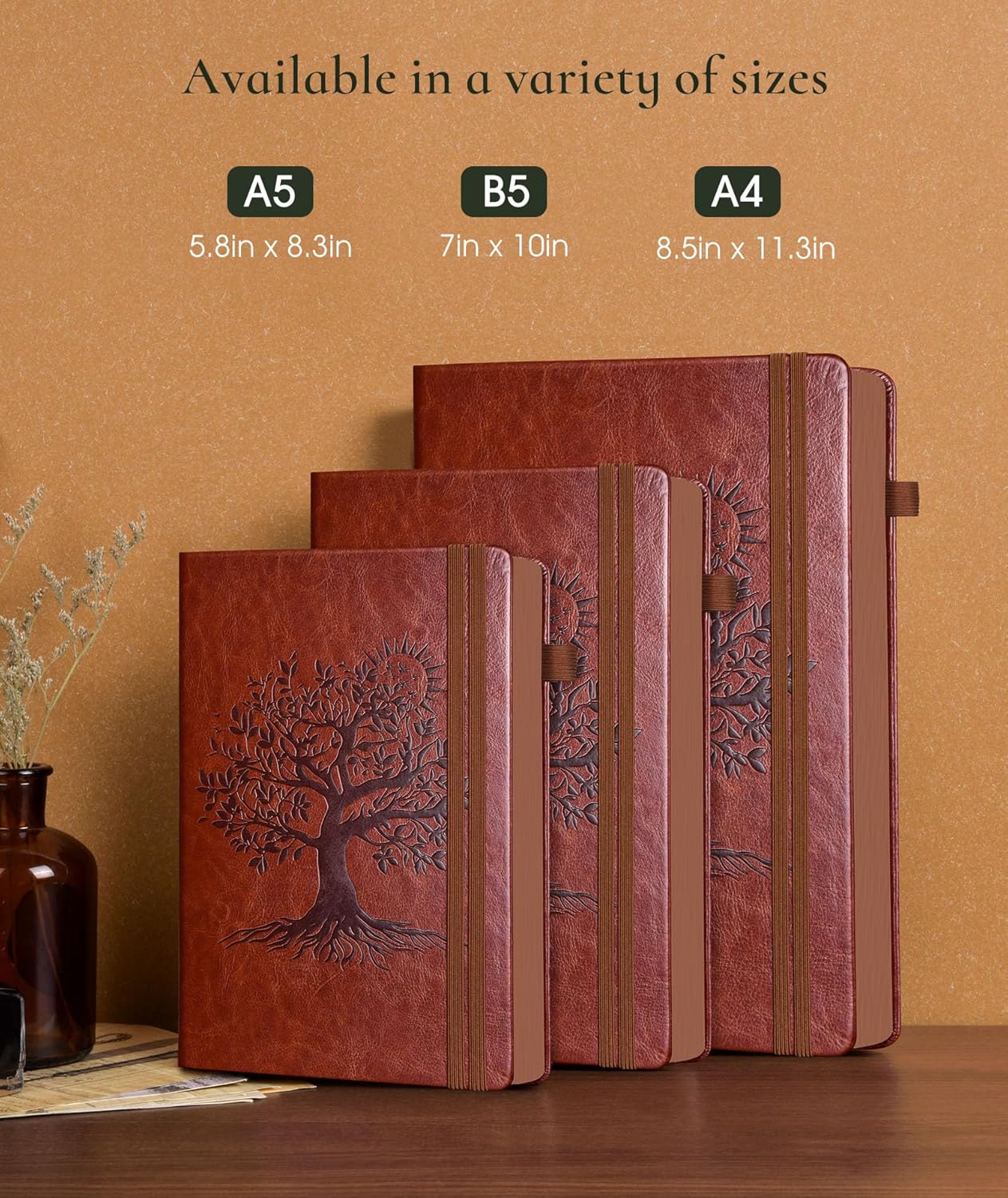 Vintage Leather Journal with 300 Numbered Pages,B5 Lined Journal for Men Women,Daily Journals for Writing,College Ruled Notebook for Work,School,Note taking,Travel Diary,Large (7" x 10")