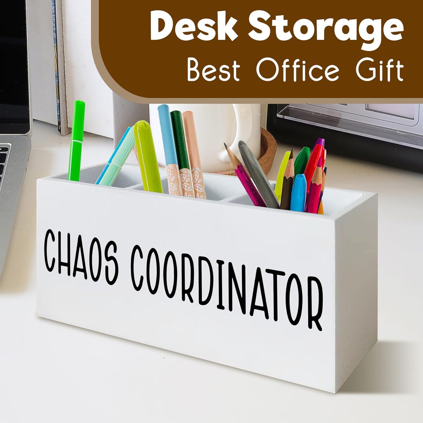 Chaos Coordinator Gifts Pen Holder for Desk, Thank You Appreciation Gift for Coworkers Boss Leader Manager Wooden Pen Pencil Holder Organizer for Office Desk Accessories