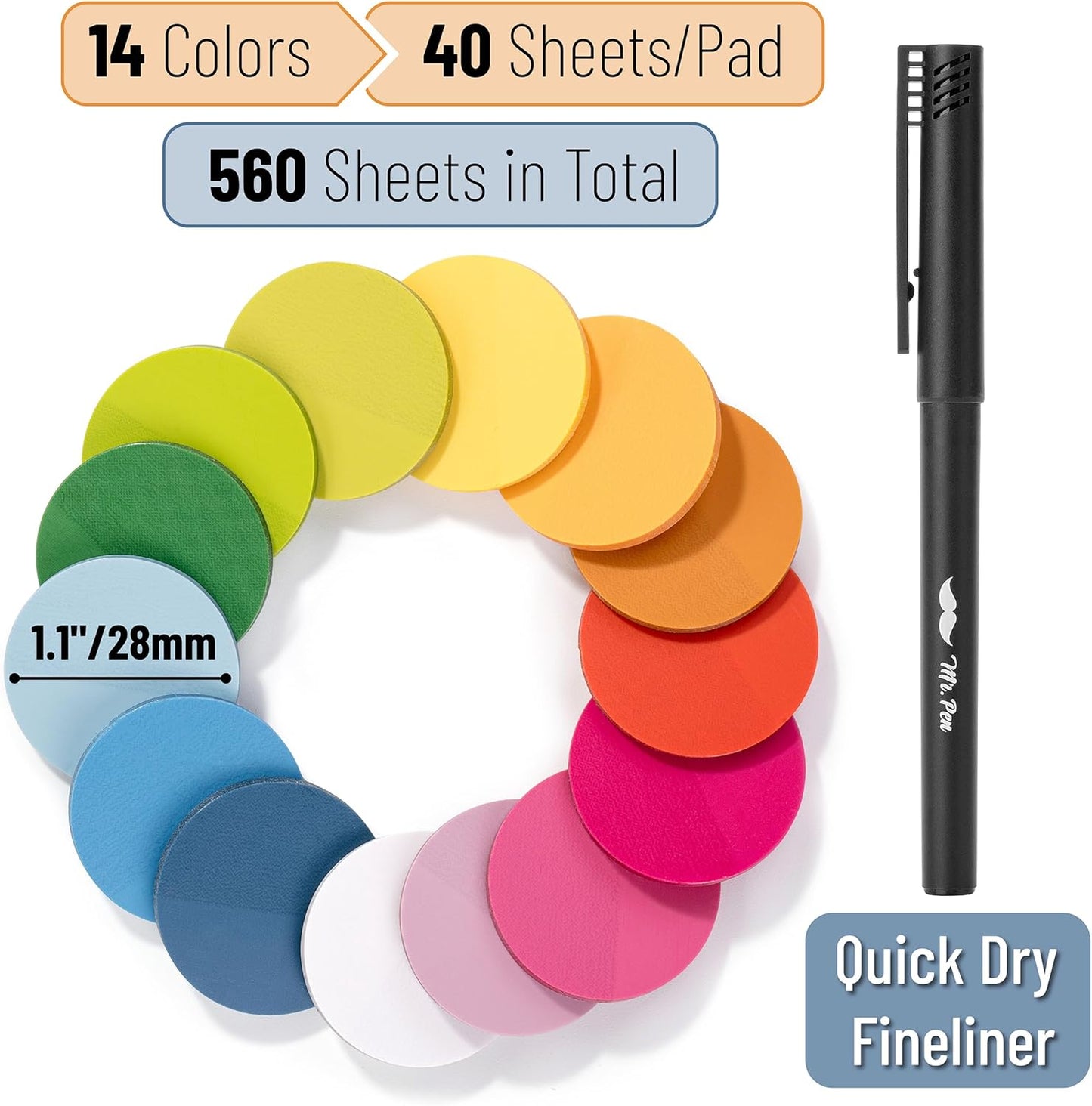 Mr. Pen- Transparent Sticky Notes, 560 Pcs, Assorted Colors, Round Translucent Sticky Notes