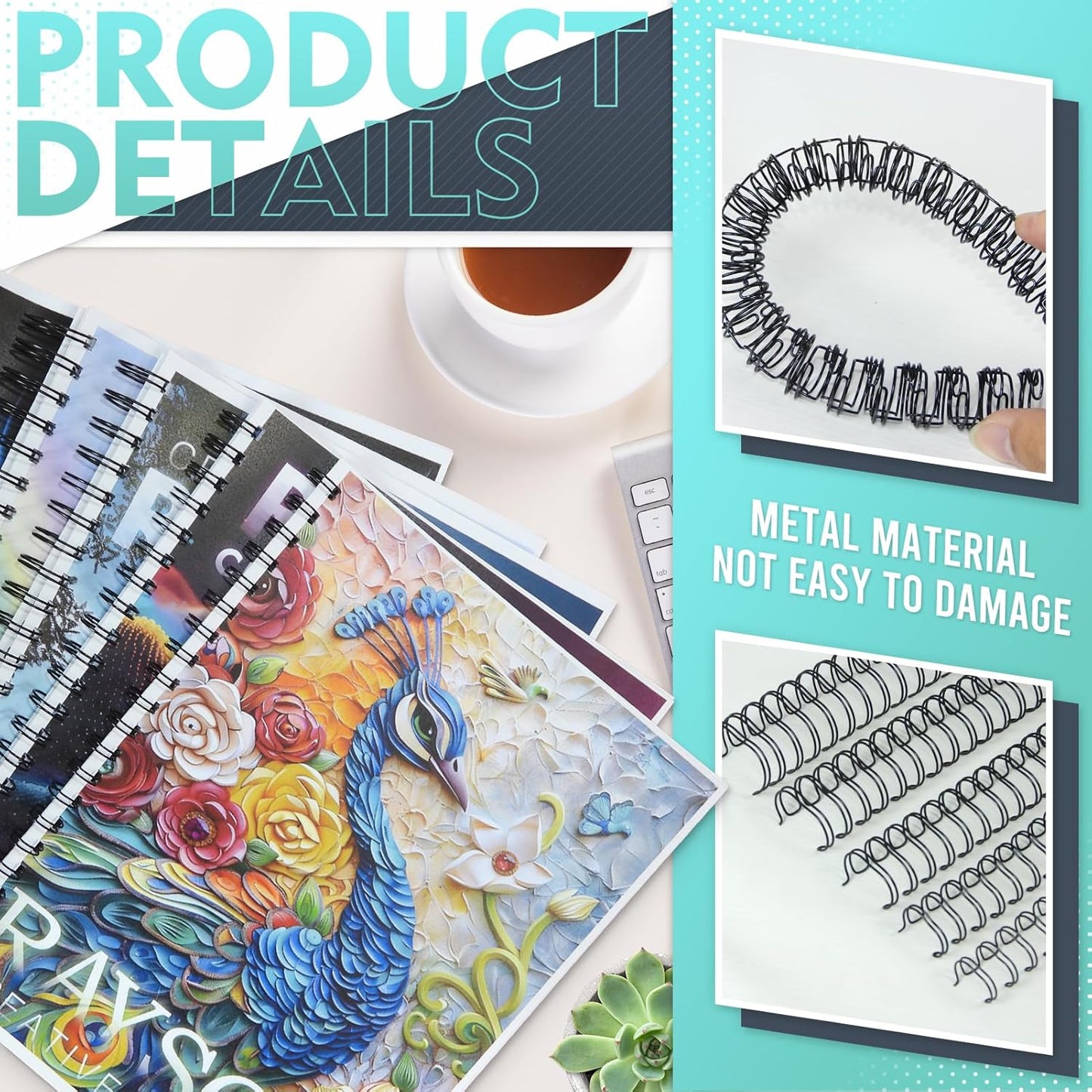 Rayson Double Loop Binding Wires, Mixed Sizes (9/16", 5/8", 3/4", 7/8", 1") 2:1 Pitch Wire Binding Spines, 21-Loop Black, Pack of 50