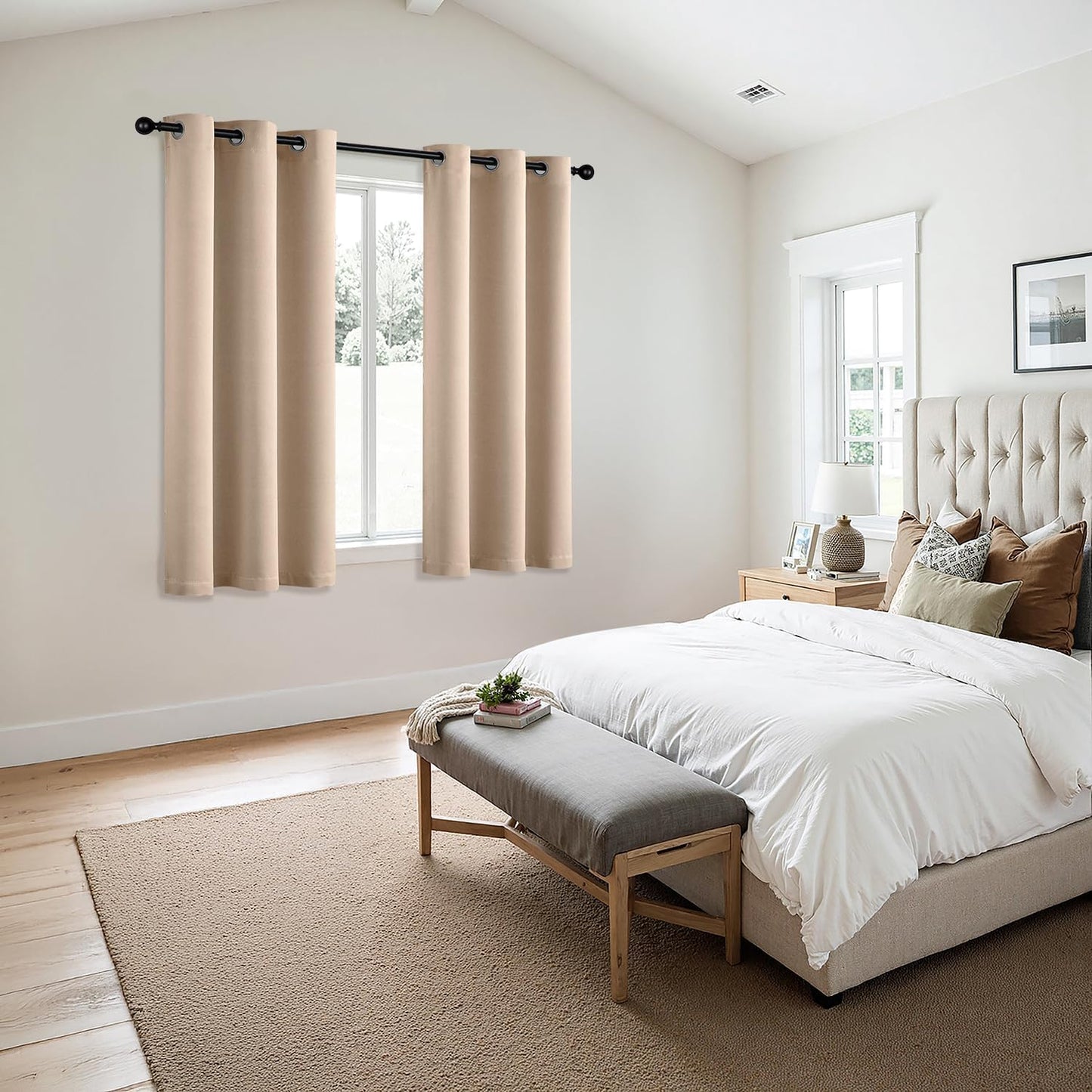 MIULEE Beige Blackout Curtains - Bedroom Window Treatment Curtains Thermal Insulated Room Darkening Drapes for Living Room Kitchen Grommet Top Light Blocking Drapery, 40 x 45 Inches Long, 2 Panels