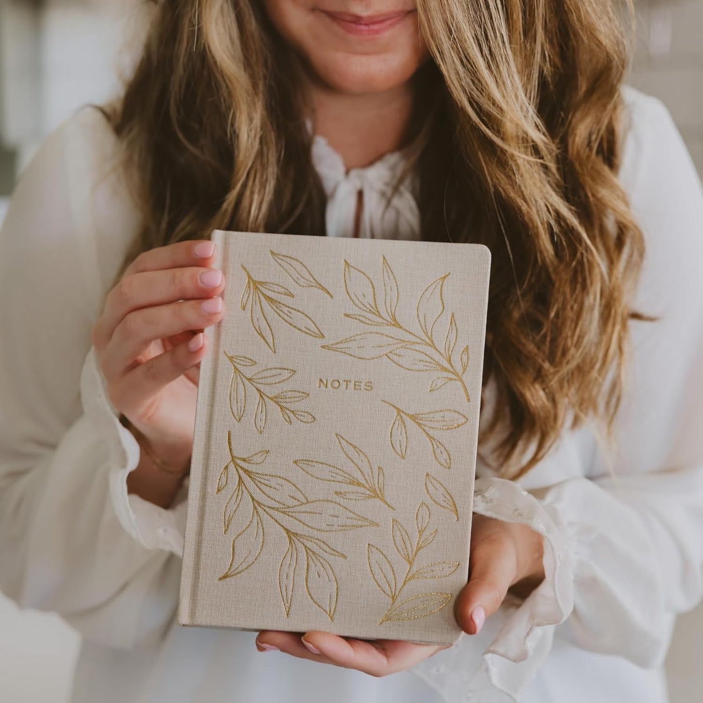 Sweet Water Decor Gold Fabric Notes Journal, Lined Pages, Hardcover Notebook with Satin Ribbon Bookmark, Elegant Neutral Design for Office, Work, School or Personal Writing 200 Lined Pages (8.25" x 5.75")