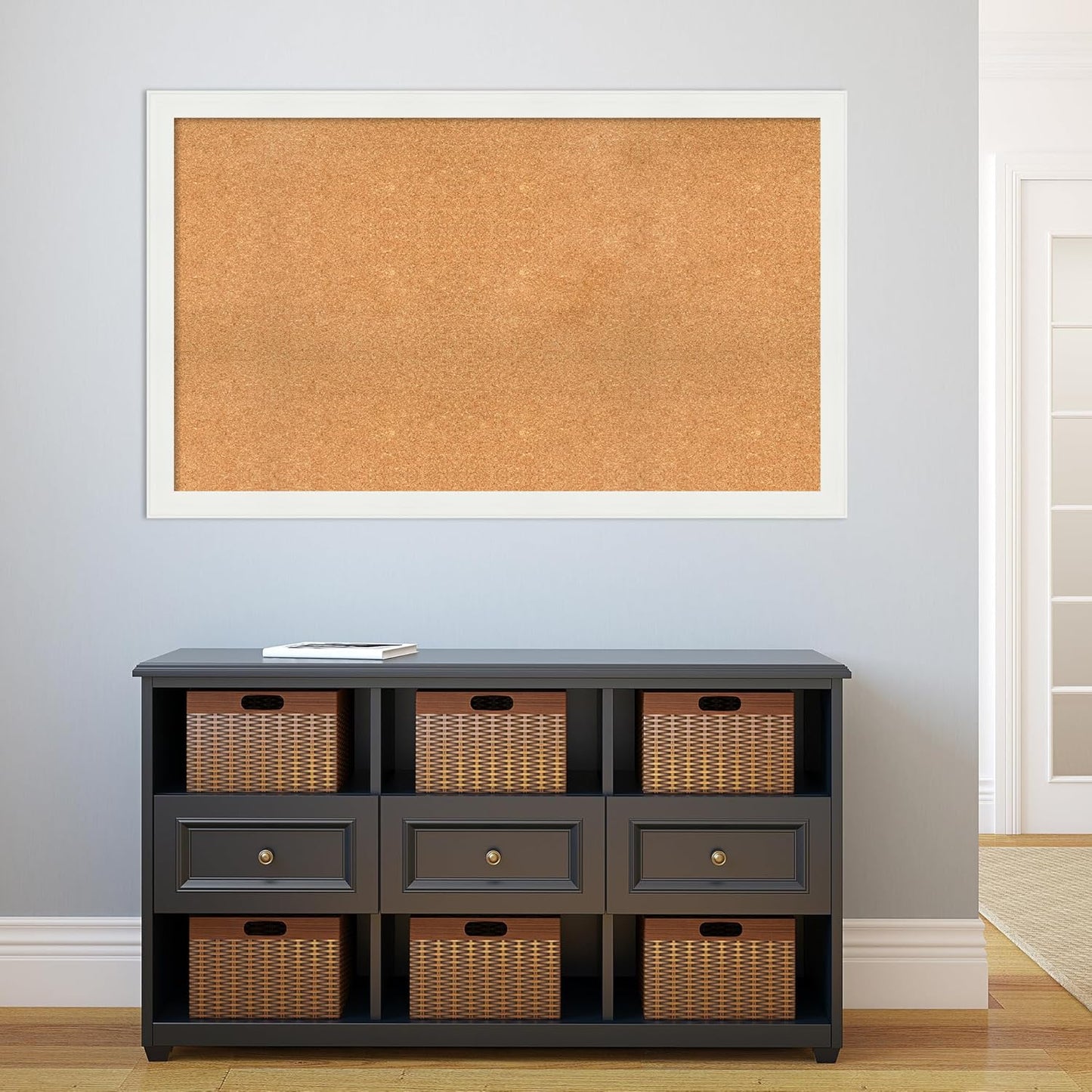 Amanti Art Natural Cork Board for Wall, 31x51 Vision Board with White Frame, Oversize Corkboard Office Decor for Home Organization, Casual Corkboard Pinboard to Display Items for Home Organization in