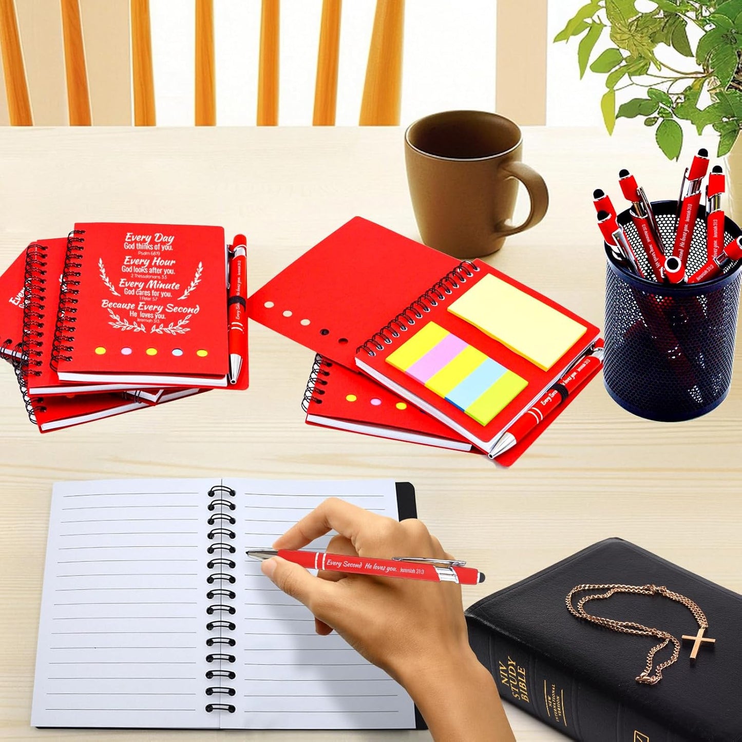 400 Pcs Bulk Fathers Day Christian Gifts Prayer Journal for Woman - 200 Set Religious Notepad with Christian Pen - Bible Notebook - Church Gifts for Inspirational, Bible Study, Devotions ( Red )