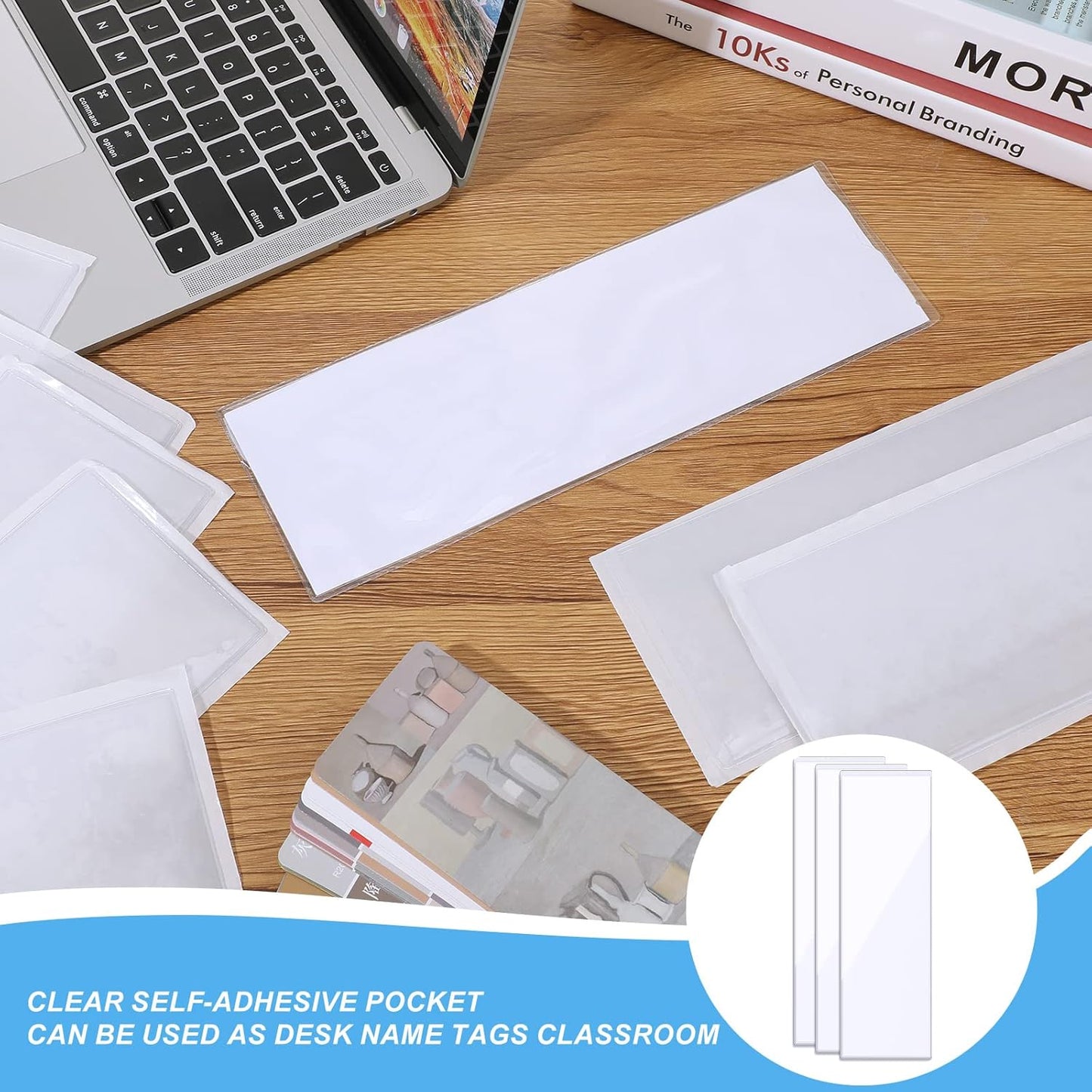 Chinco 30 Pcs Self Adhesive Pockets, Bin Labels for Storage Bins, Clear Pocket Label Sleeves, Plastic Index Card Holder with Top Open for Organizing Bins Box Drawer(13.5 x 4.73 Inch)
