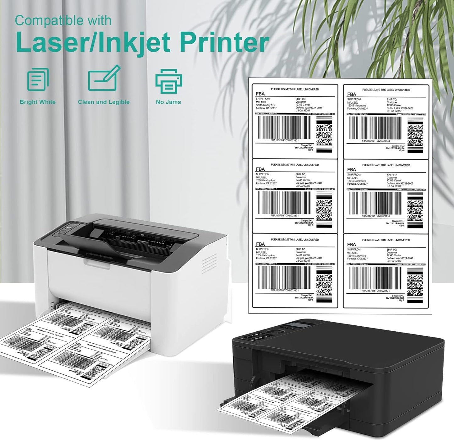 MFLABEL 3-1/3" x 4" FBA Shipping Address Labels, 6-UP, White, Easy to Peel, 150 Labels (25 Sheets)