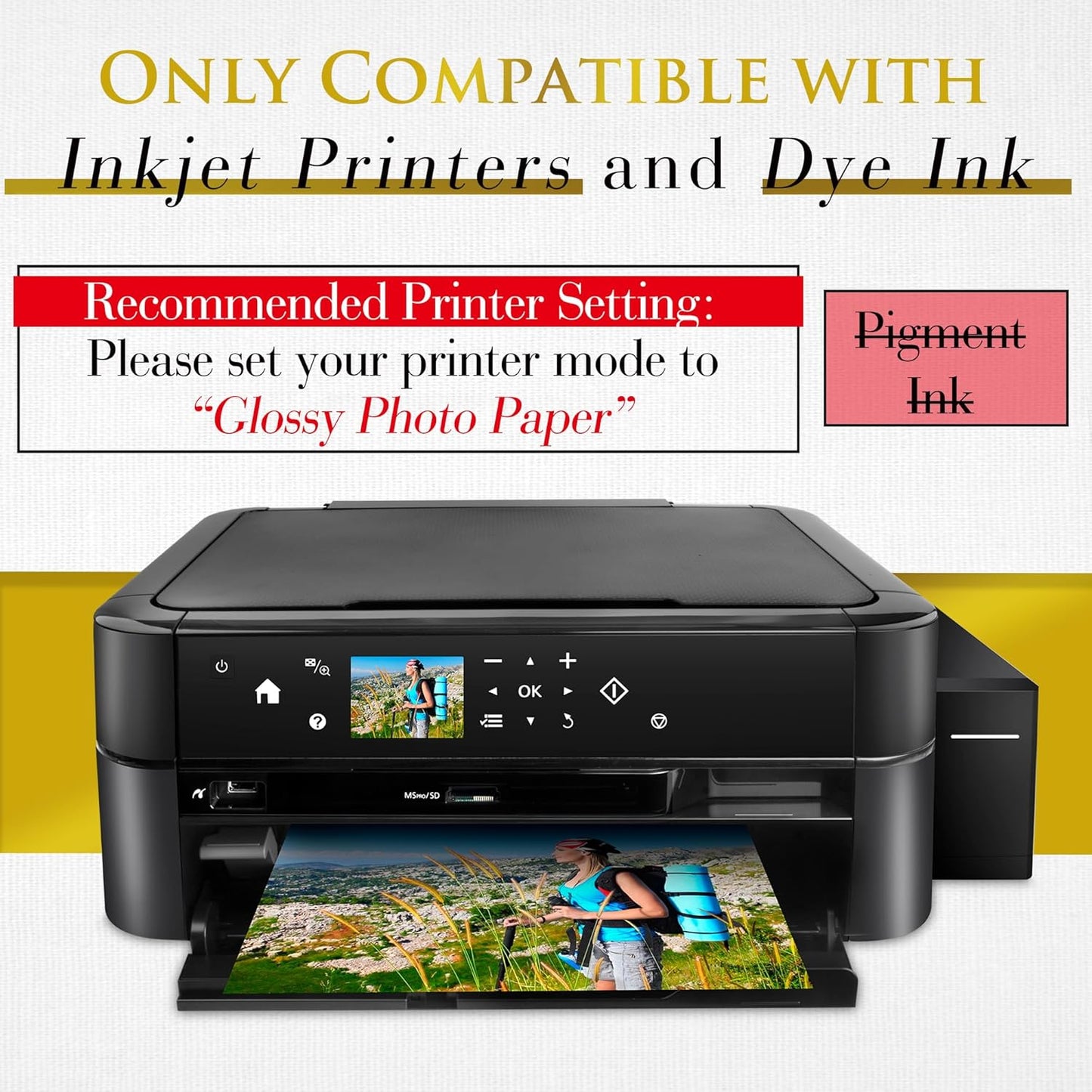 A-SUB Inkjet Glossy Photo Paper 13X19 Inches 48lb 180gsm Professional Glossy Photographic Paper for Inkjet Printers Dye Ink 100 Sheets