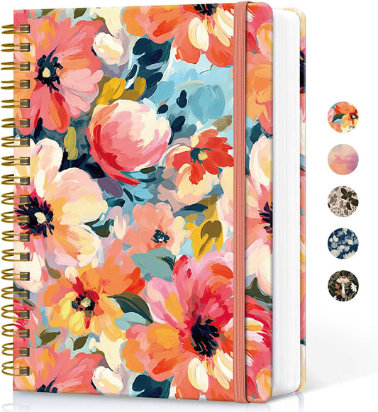 Lined Spiral Notebook Journal for Work, 300 Pages Thick B5 (7.1"x10") College Ruled Journal for Women & Writing, Hardcover Notebook for Note Taking, Perfect for Office Home School, Pastel Garden