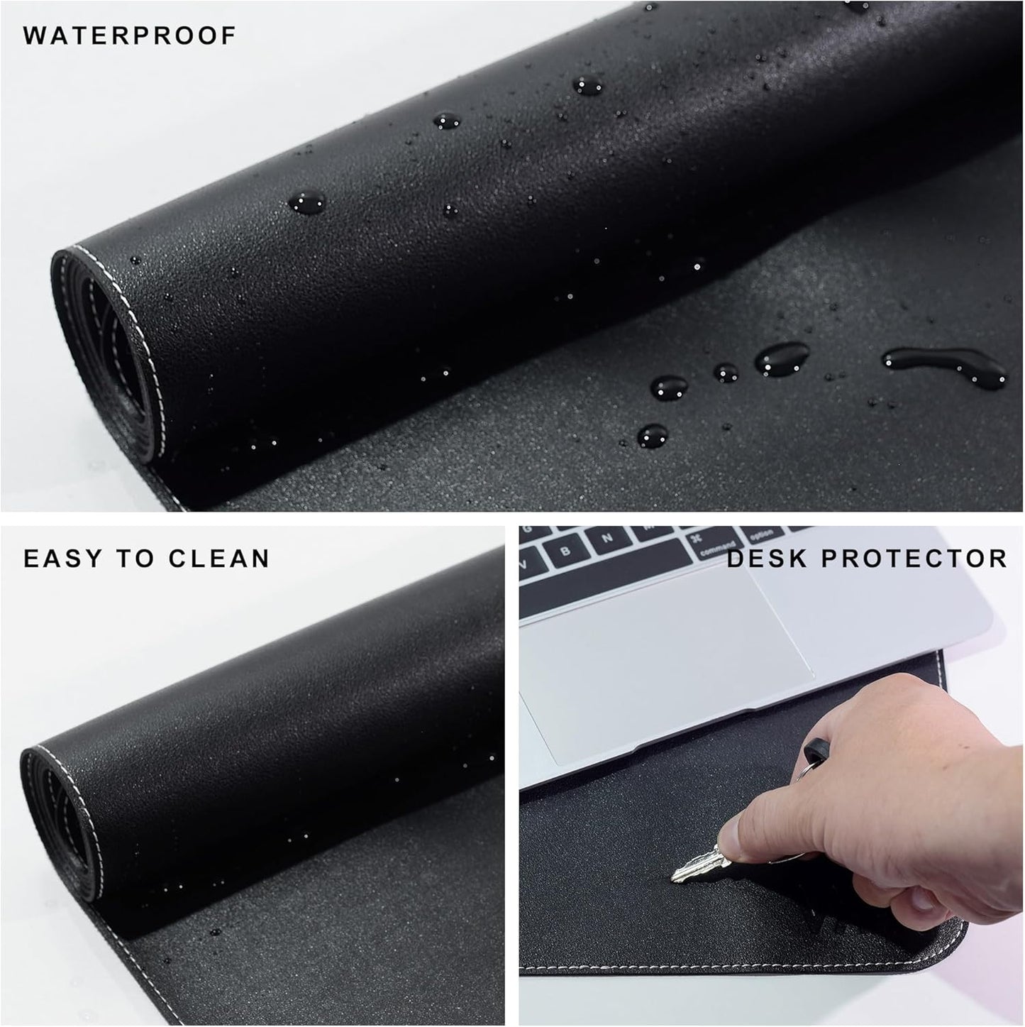 Vyaaa PU Leather Desk Mat, 31.4"×23.6" Office Desk pad, Large Mouse Pad, Desktop Protector for Desk, Multifunctional Keyboard Mouse Pad for Home or Office (Black)