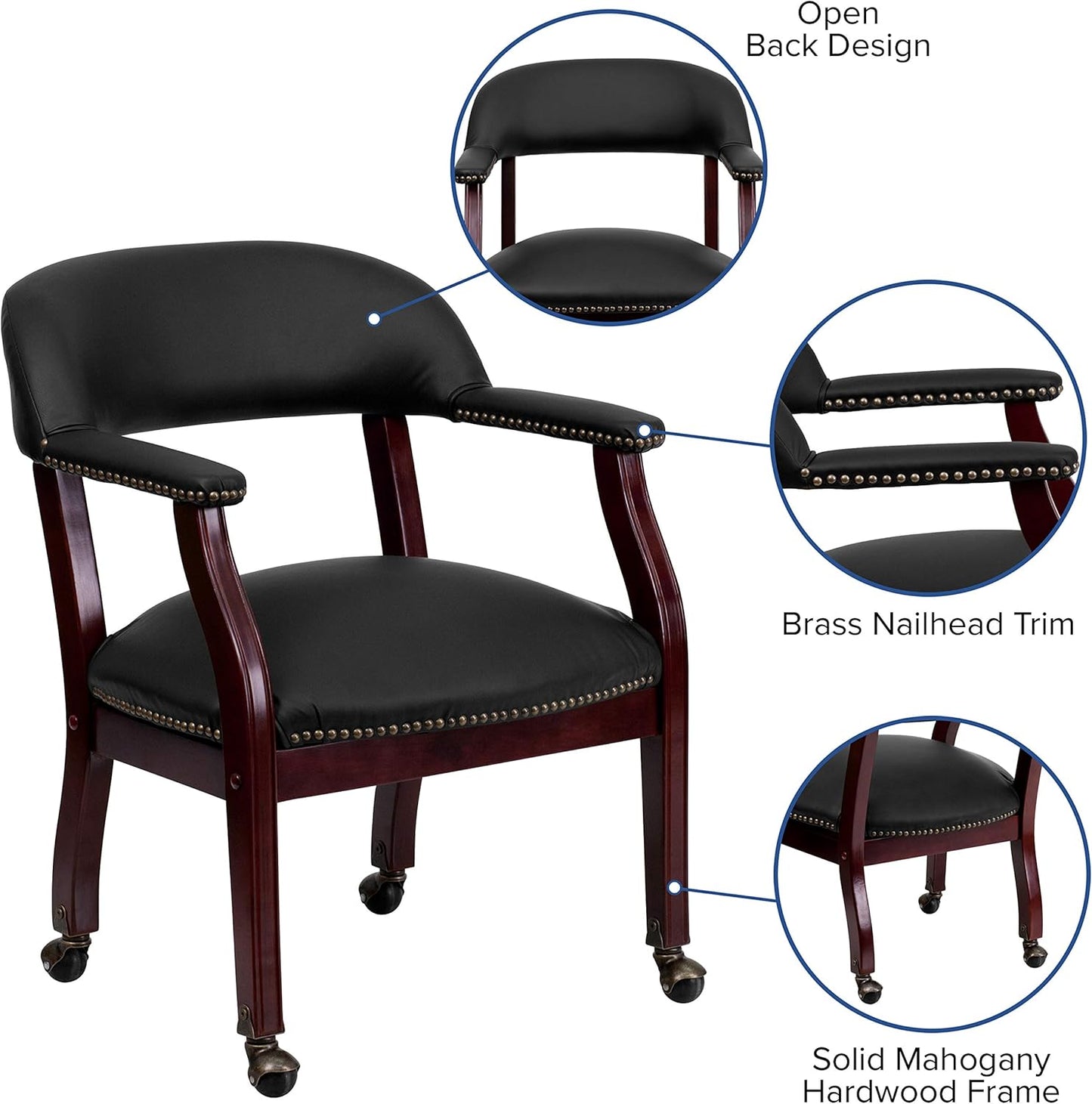 EMMA + OLIVER Black LeatherSoft Conference Chair with Casters
