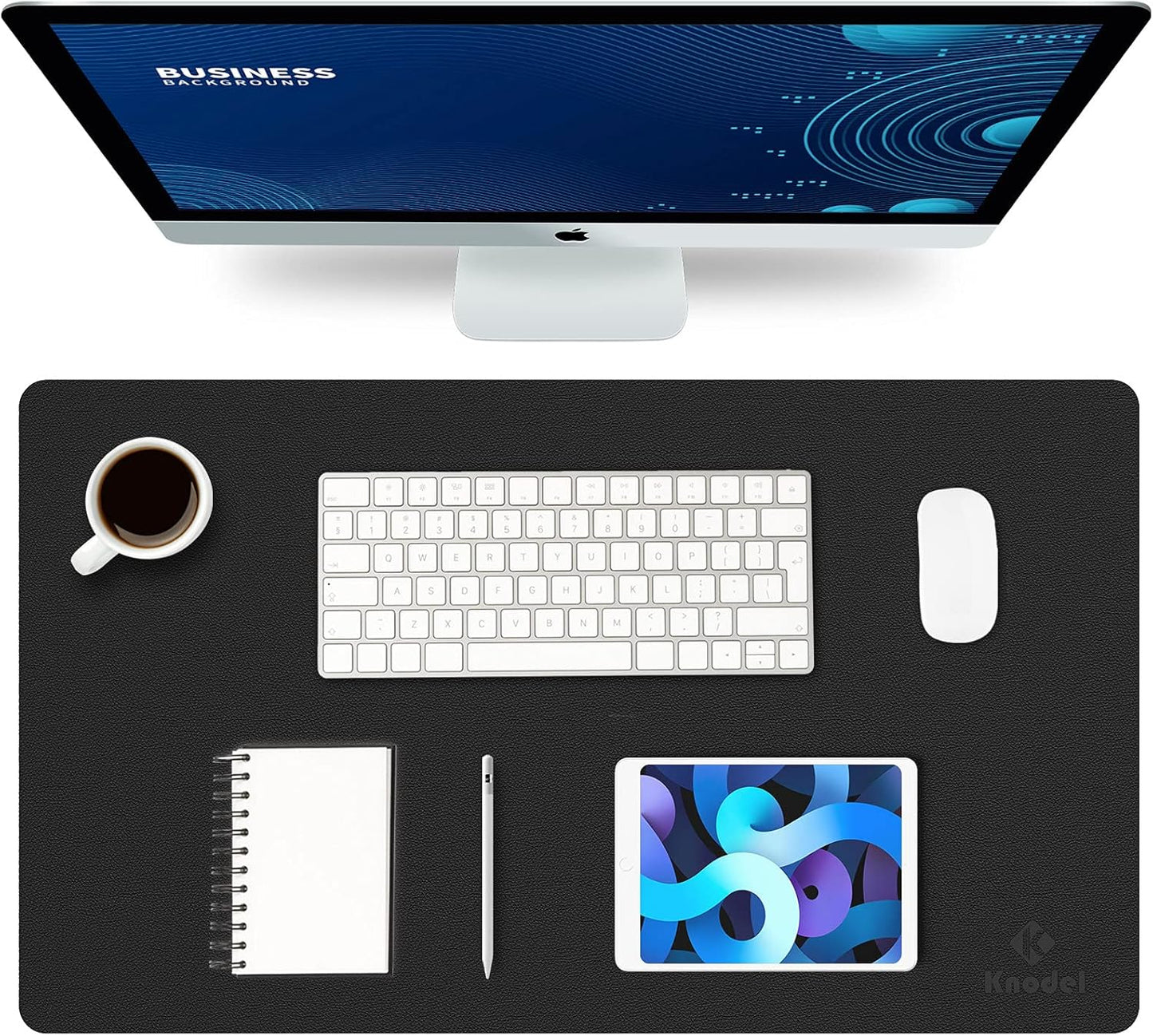 K KNODEL Small Office Leather Desk Mat, Mouse and Keyboard Pad, Computer and Laptop Mat, Desktop Protector and Cover, Writing Pad and Blotter (23.6"x13.8", Black)
