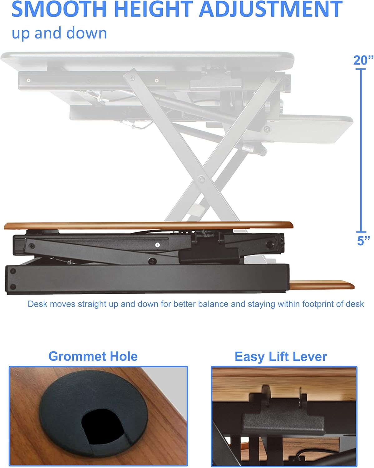 Rocelco 40" Large Height Adjustable Standing Desk Converter with Dual Monitor Mount BUNDLE - Sit Stand Up Computer Workstation Riser - Retractable Keyboard Tray - Teak Wood Grain (R DADRT-40-DM2)