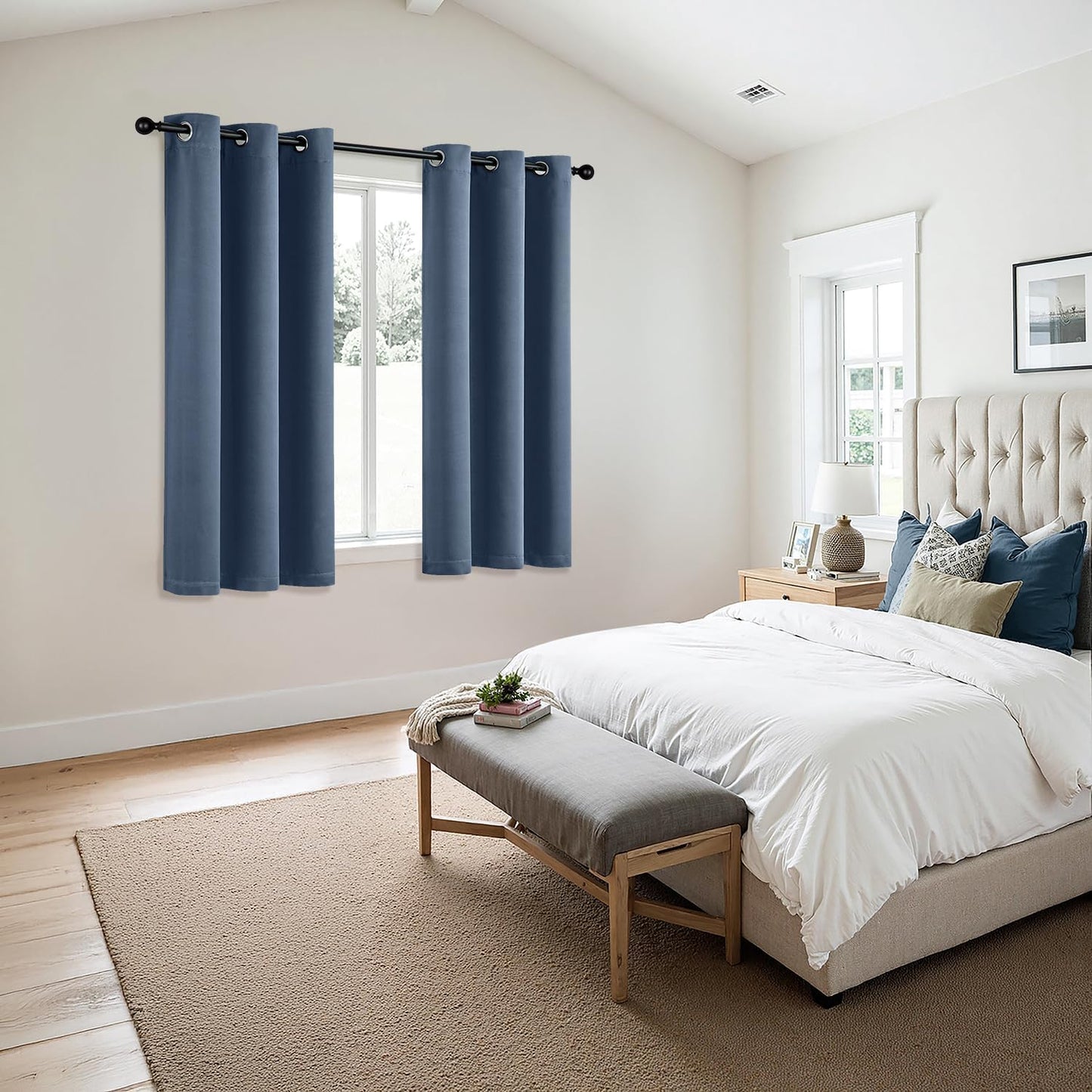 MIULEE Stone Blue Blackout Curtains - Thermal Insulated Bedroom Curtains Room Darkening Drapes for Living Room Kitchen Grommet Top Light Blocking Window Treatment, 40 x 45 Inches Long, 2 Panels