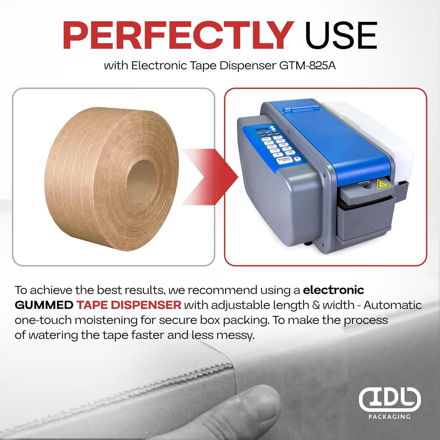 IDL Packaging 2.83" x 450 feet Reinforced Water-Activated Kraft Gummed Tape 30lb Thickness (Pack of 10) - Secure Paper Packing Tape for Secure Carton Sealing - Heavy-Duty for All Conditions, Brown