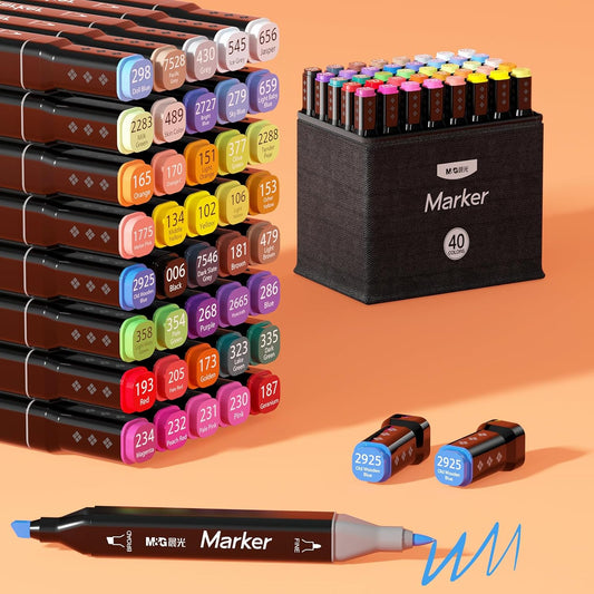 M&G 40 Colors Dual Tip Alcohol Markers, Dual Tip Art Sketch Marker for Adult Coloring Books, Doodling, Drawing Pens Permanent Markers for Mothers Day Gift,Chisel & Fine Tip