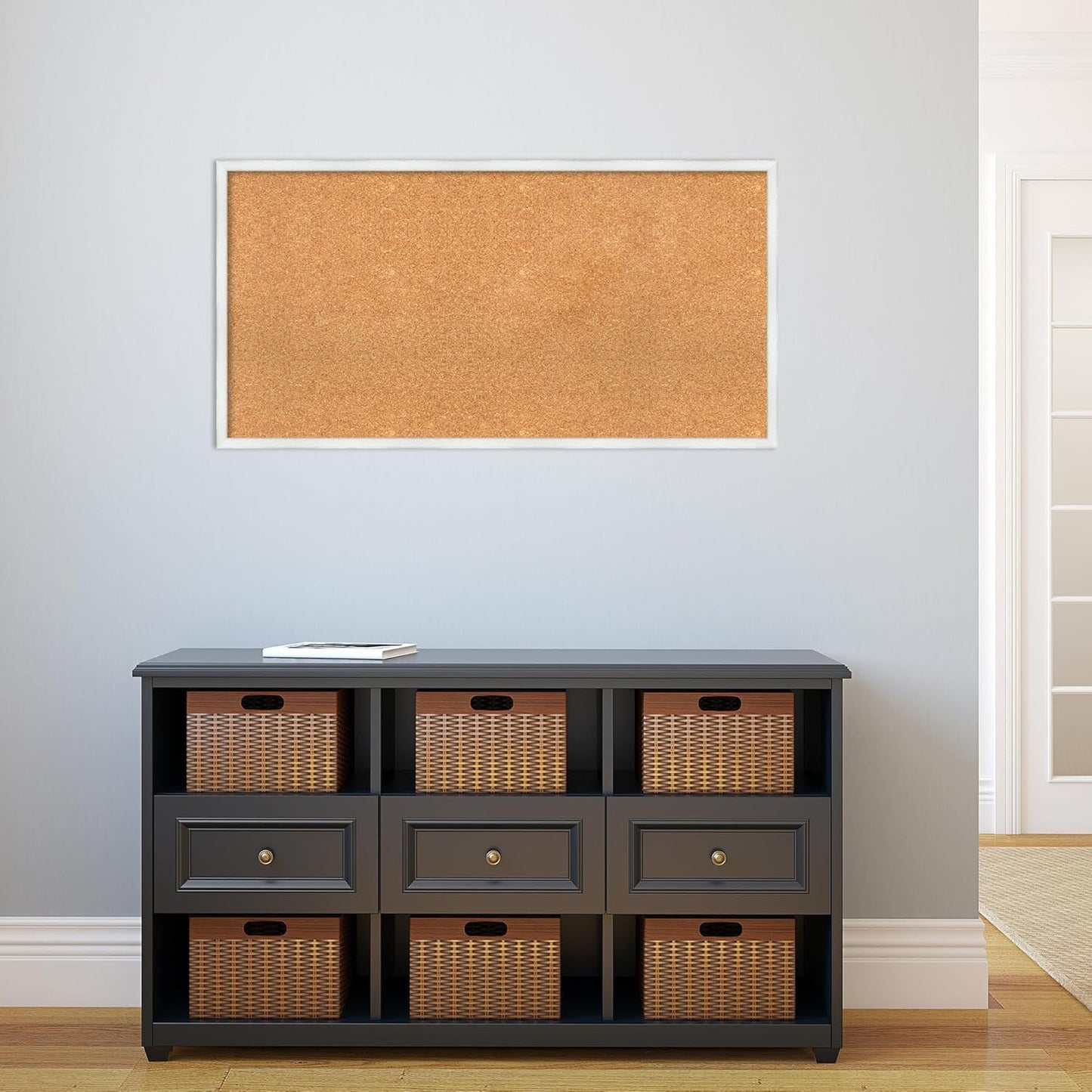 Amanti Art Natural Cork Board for Wall, 21x41 Vision Board with White Frame, Large Corkboard Office Decor for Home Organization, Country Rustic Corkboard Pinboard to Display Items for Home