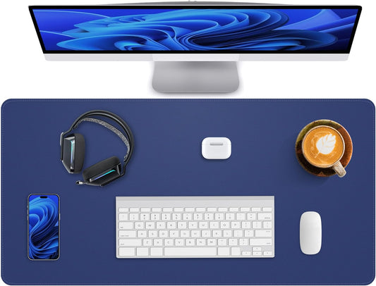 Leather Desk Pad Protector,Office Desk Mat,Large Mouse Pad, Non-Slip PU Leather Desk Blotter,Desk Pad,Waterproof Desk Writing Pad for Office and Home (Blue,31.5" x 15.7")
