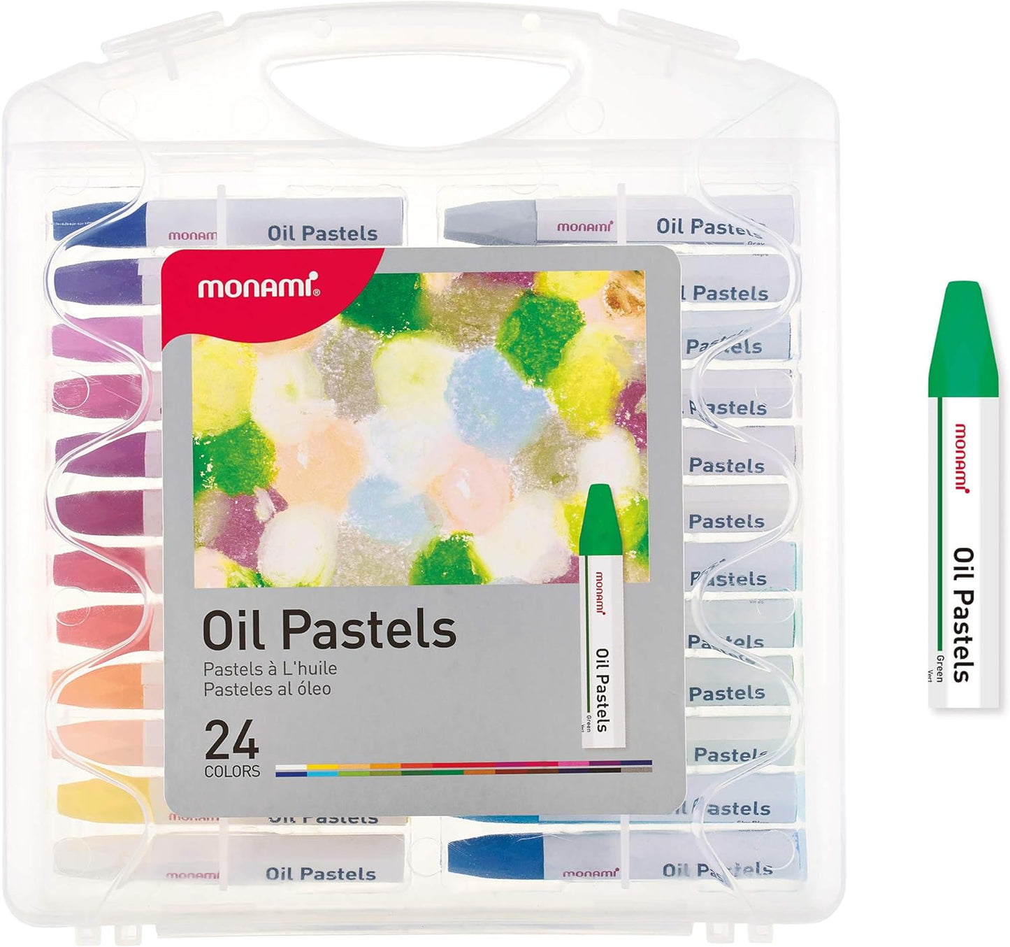 MONAMI Oil Pastels, Jumbo Size Hexagonal Shape Oil Pastels for Kids and Students with Handy Carrying Case, 24 Vivid Colors Pack