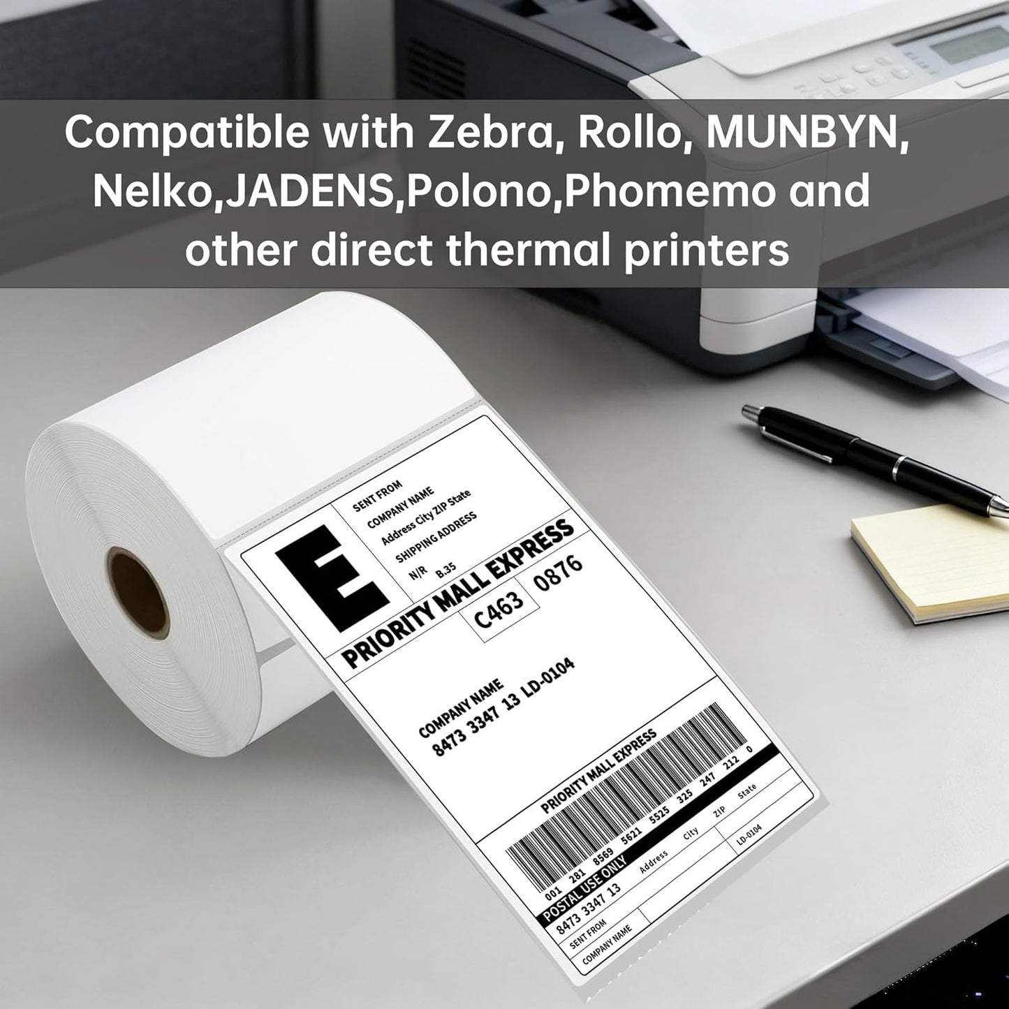 HUOJI 4x6 Direct Thermal Shipping Labels, 8 Rolls 4000 Labels, Compatible with Rollo, Zebra, MUNBYN Printers, Commercial Grade