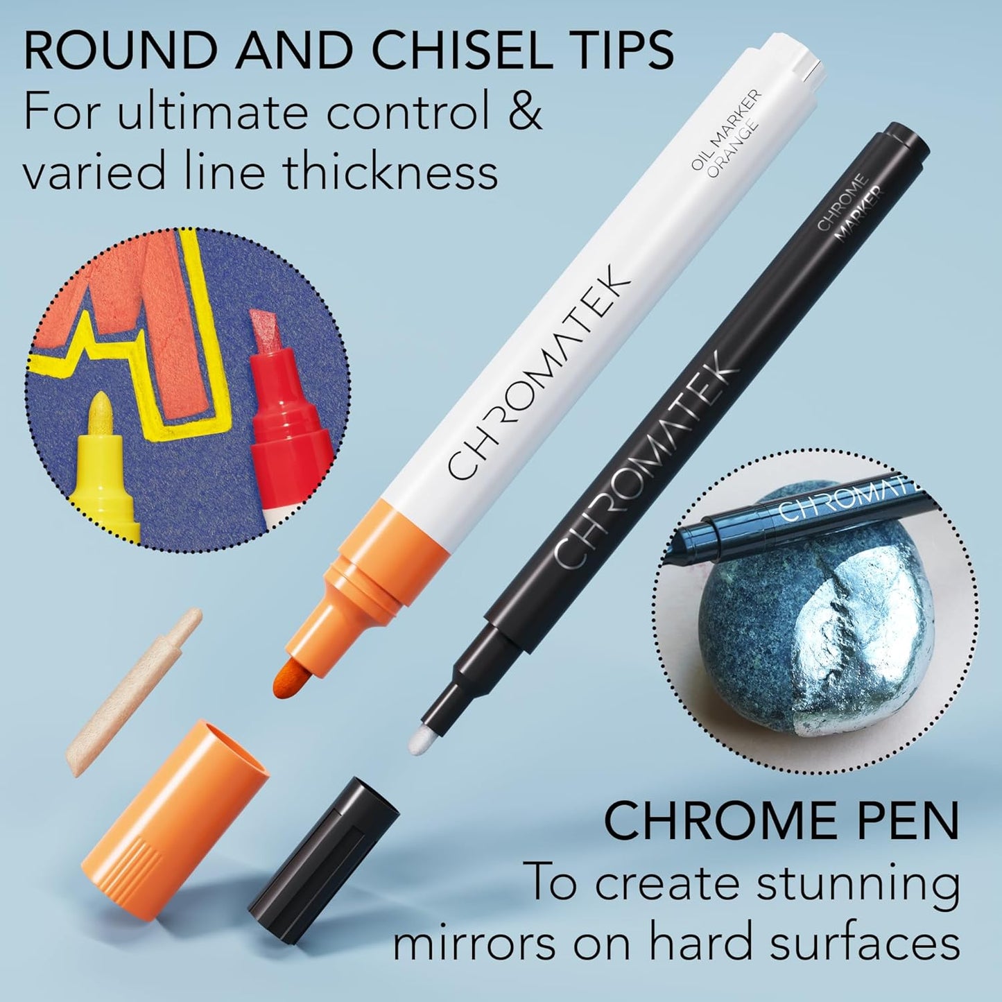 CHROMATEK Dual Tip Acrylic Paint Markers - 21 Colors Premium Paint Pens for Canvas, Rock Painting, Glass, Wood, Ceramic, DIY Crafts Art Supplies - Waterproof, Quick Drying with Video Tutorials & Ebook