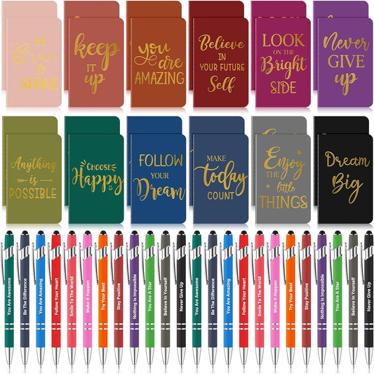 96 Pcs Bulk Motivational Pens Inspirational Notepads Set, Small Pocket Motivational Quote Notebooks and Ballpoint Pens, Mini Journals Gift Set for Kids Students Teachers School Office Prizes Supplies