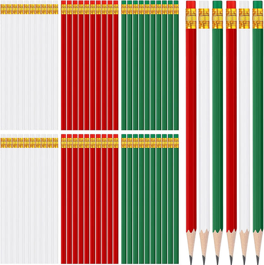 TecUnite 60 Pcs HB Pencils #2 Unsharpened Wood Cased Pencils with Eraser Hexagonal Pencil Cute Graphite No 2 Pen for Adults Gifts Exam School Office Sketching Learning(Red and Green, Gold)