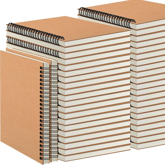 YOTNUS 150 Pcs A5 Spiral Notebooks Journal with Kraft Cover, 5x8 Inches, Ruled Lined Paper, for Work, Sketches, Study, Notes Taking, Gifts, Brown (150 PCS(Lined))