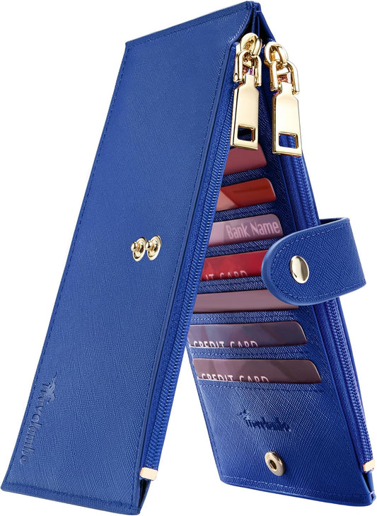 Travelambo RFID Wallet Women Large Size Bifold Multi Card Wallet Case with Zipper Pocke Credit Card Holder for Women