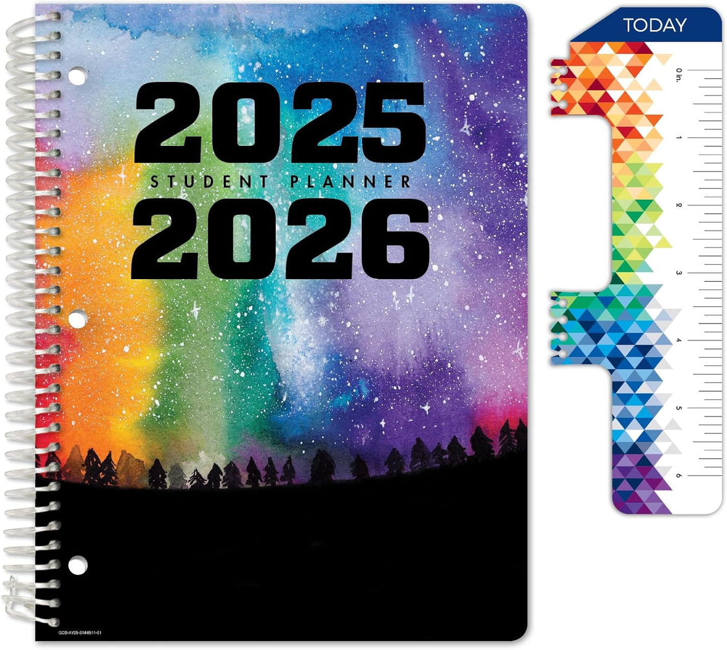 Global Datebooks Dated Middle School or High School Student Planner for Academic Year 2025-2026 Includes Ruler/Bookmark and Planning Stickers (Matrix Style - 8.5"x11" - Rainbow Silhouette)