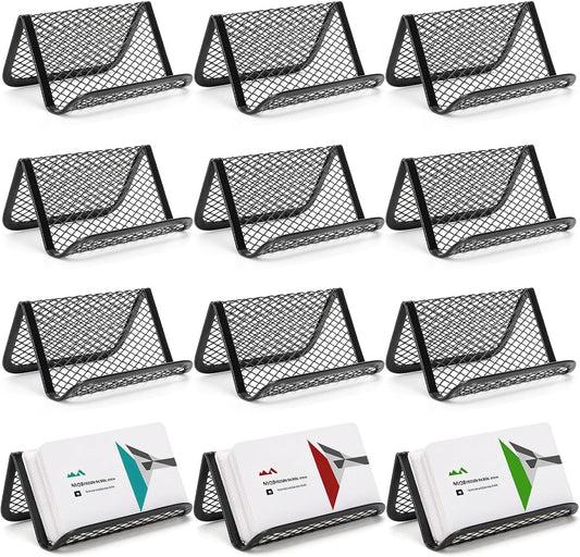Suwimut 12 Pack Business Card Holder for Desk, Metal Mesh Business Card Stand Desktop Display Rack, Black Business Card Organizer Holds up to 50 Name Cards for Office
