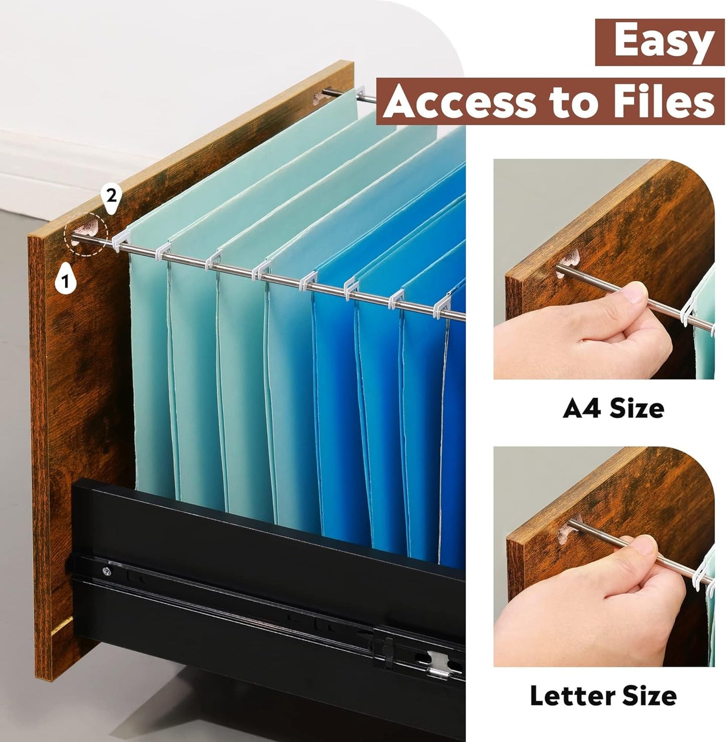 DEVAISE 3 Drawer Rolling File Cabinet with Lock, Wood Filing Cabinet fits Letter / A4 Size for Home Office, Rustic Brown