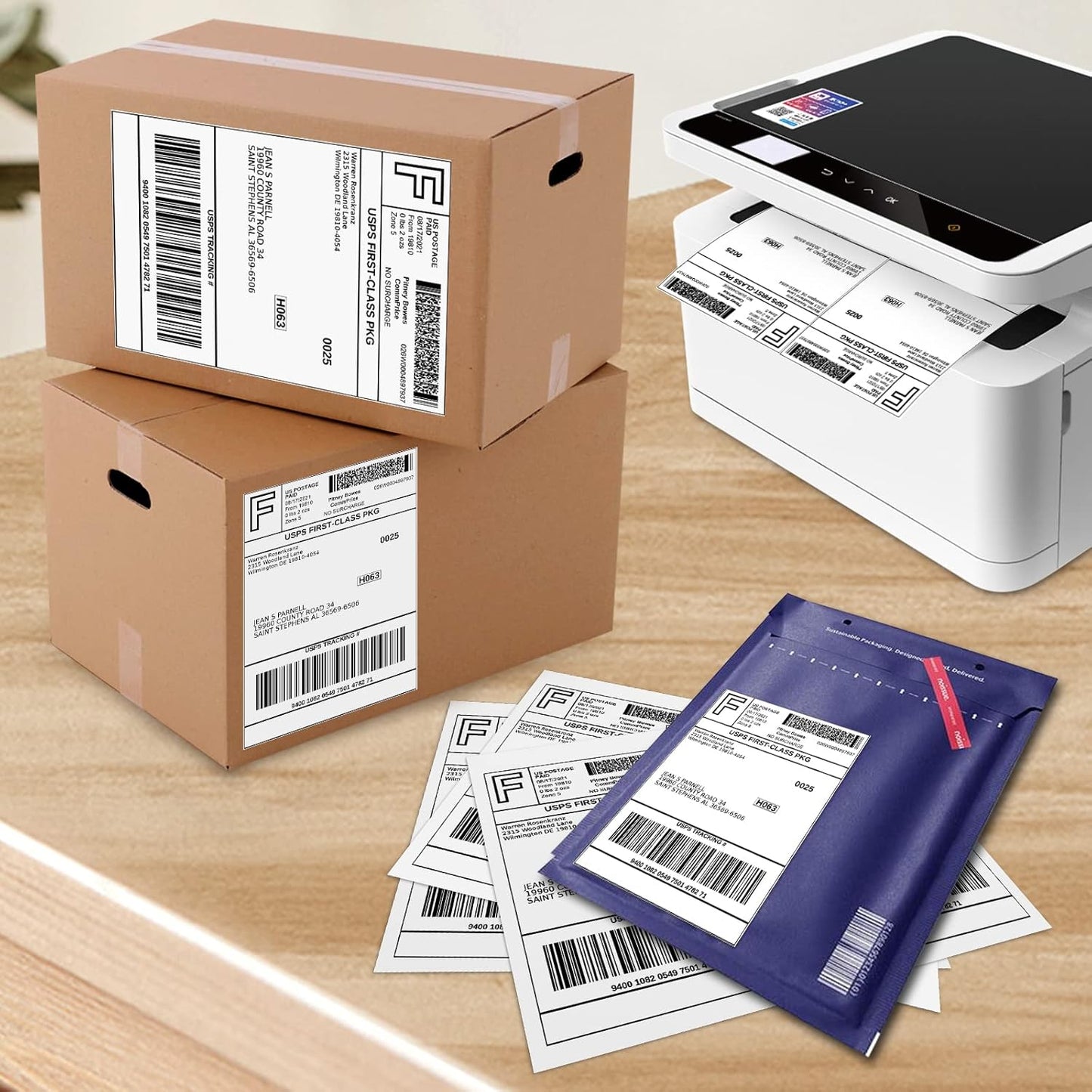 Half Page Self Adhesive Shipping Labels, 8.5" x 5.5" Shipping Labels Compatible Laser & Inkjet Printer 2 Label Per Sheet (250 sheets-500 Label)