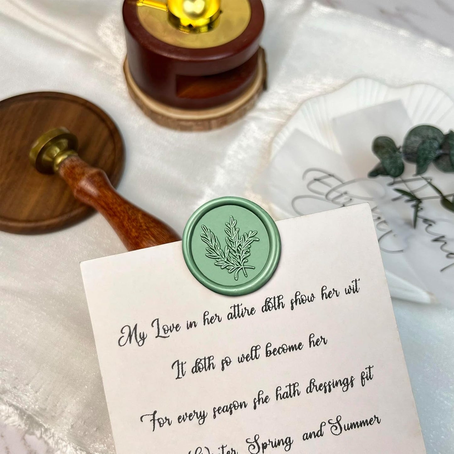 50Pcs Wax Seal Stickers Handmade Envelope Seals Self Adhesive Wax Stickers for Wedding Party Invitations, Envelope, Gift Wrap, Christmas(Rosemary Style, Olive Green)