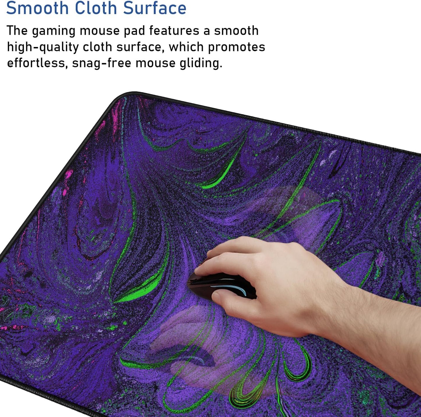 Large Mouse Pad with Stitched Edges, Durable Non-Slip Natural Rubber Base, Waterproof Computer Keyboard Pad Mat for Esports Pros/Gamer/Desktop/Office/Home - Purple Green