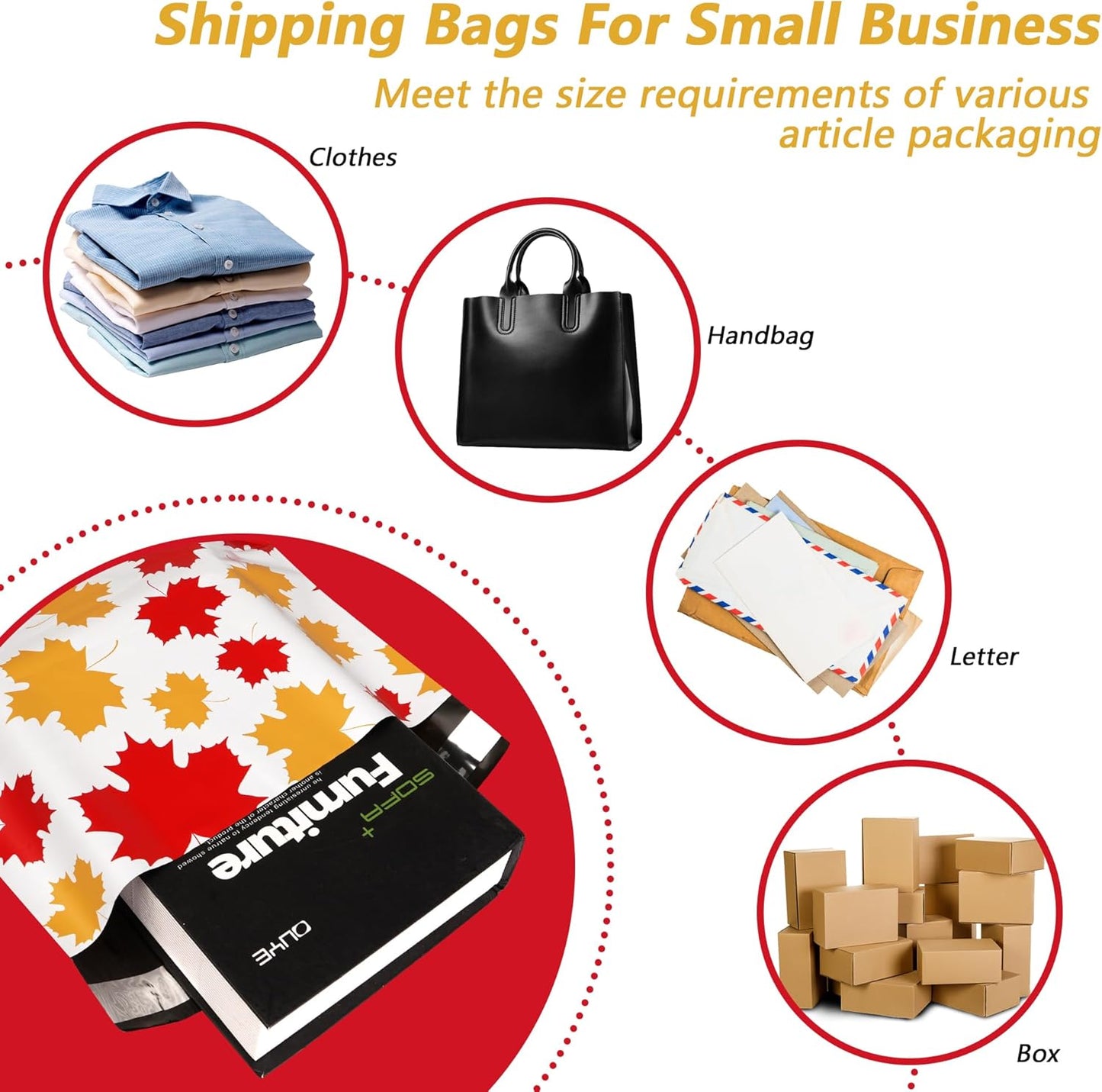 Poly Mailers 6x9 Inch 100 Pcs - Maple Leaf printed Shipping Bags, 2.4mil Thickness, Waterproof and Tear Resistant Mailing Envelopes, Self-Sealing Packaging Bags for Small Business