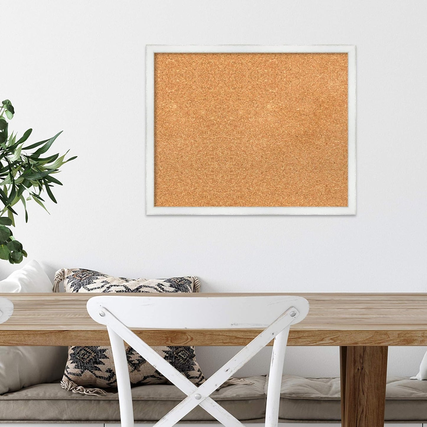 Amanti Art Natural Cork Board for Wall, 17x21 Vision Board with White Frame, Small Corkboard Office Decor for Home Organization, Country Rustic Corkboard Pinboard to Display Items for Home