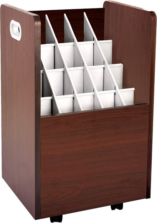 Adir Blue Print Storage Organizer - Mobile Roll File Cart, Construction Plan Holders, Blueprint Cabinet with Wheels, Roll Files Storage for Office and Home (20 Slots, Mahogany)