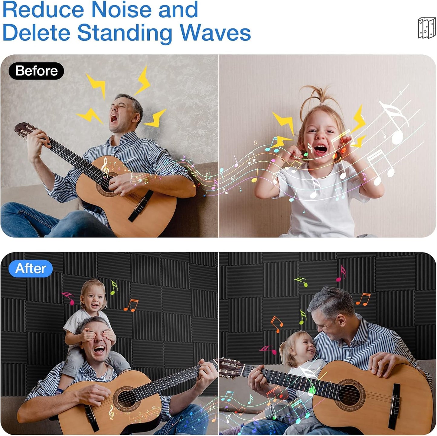 3" X 12" X 12" Sound Proof Foam Panels for Walls,Self-Adhesive Foam Acoustic Panels Sound Absorbing,2.2 lb/ft³ Density Soundproof Wall Panels for Gaming Studio Decor (12 Pack Black)