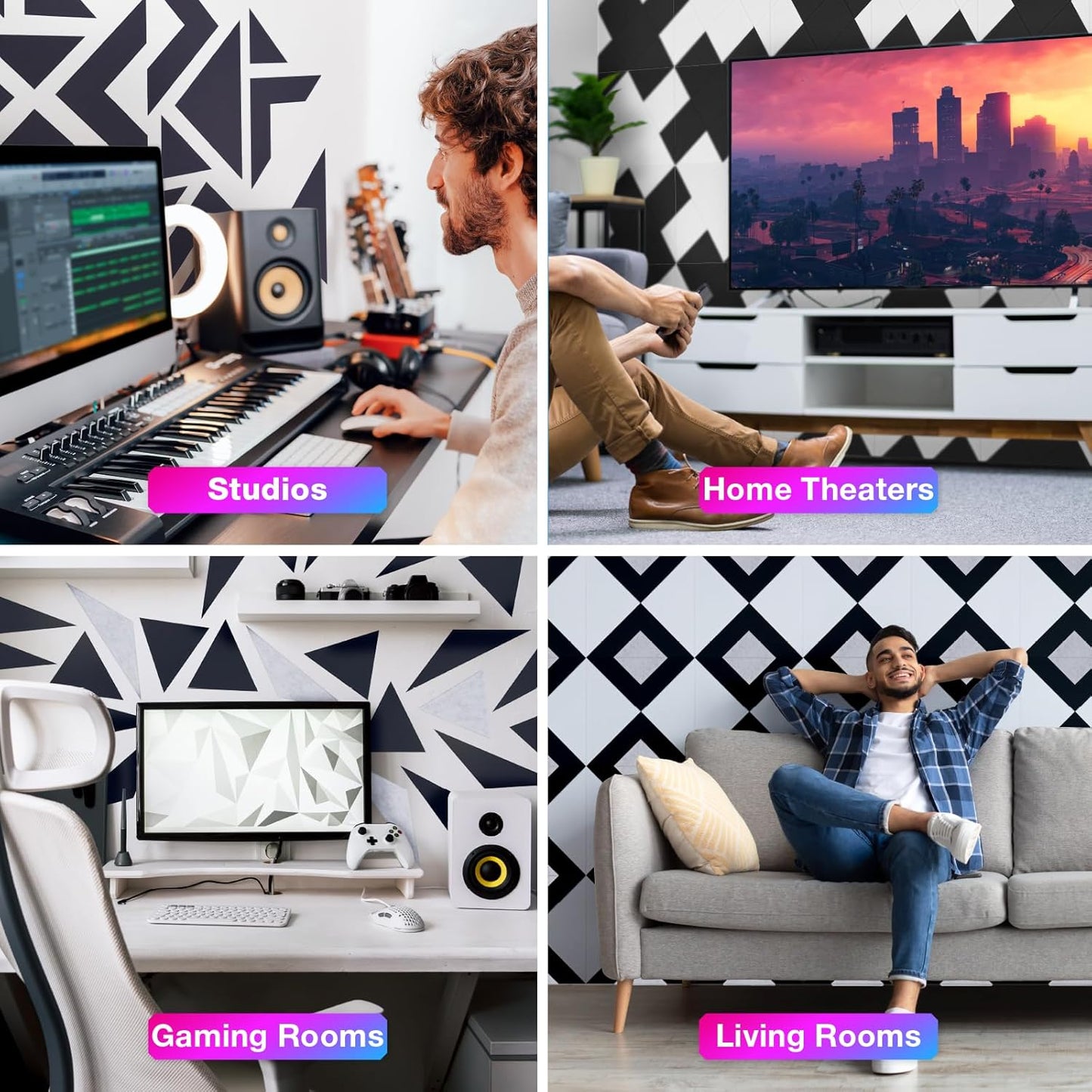 18 Pack Self-Adhesive Acoustic Panels, 12"x 12"x 0.4" Sound Absorbing Panels, High Density Square Sound Proof Noise Dampening Panels for Walls Home Studio Office, Rhombus Cutting Style, White
