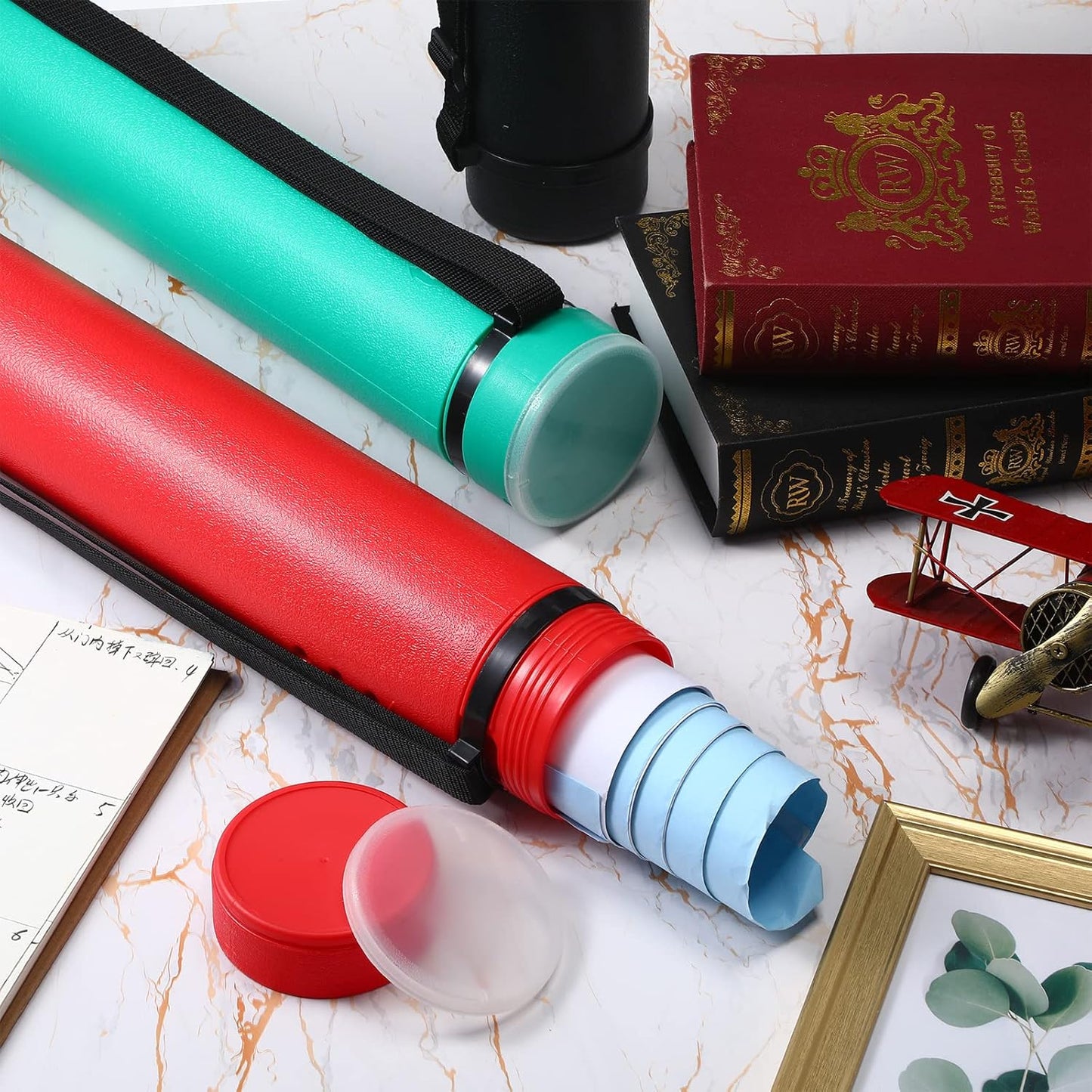 3 Pcs Extendable Poster Tubes Plastic Document Storage Tube with Carrying Strap 24-40 Inch Expanding Blueprint Holder Telescoping Cap Waterproof Art (Black, Green, Red)