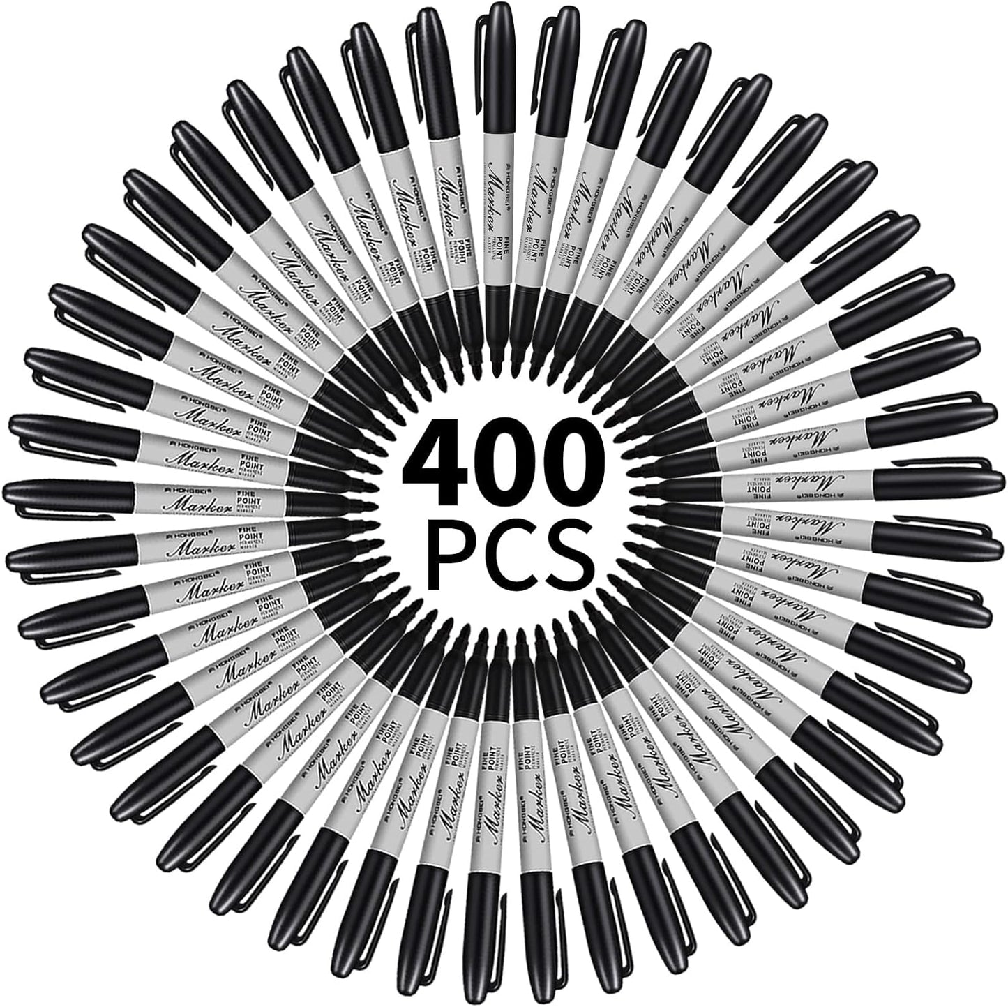 Thenshop 400 Pack Permanent Markers Bulk Black Permanent Marker Set Fine Point Pens Work on Wood, Metal, Stone, Glass