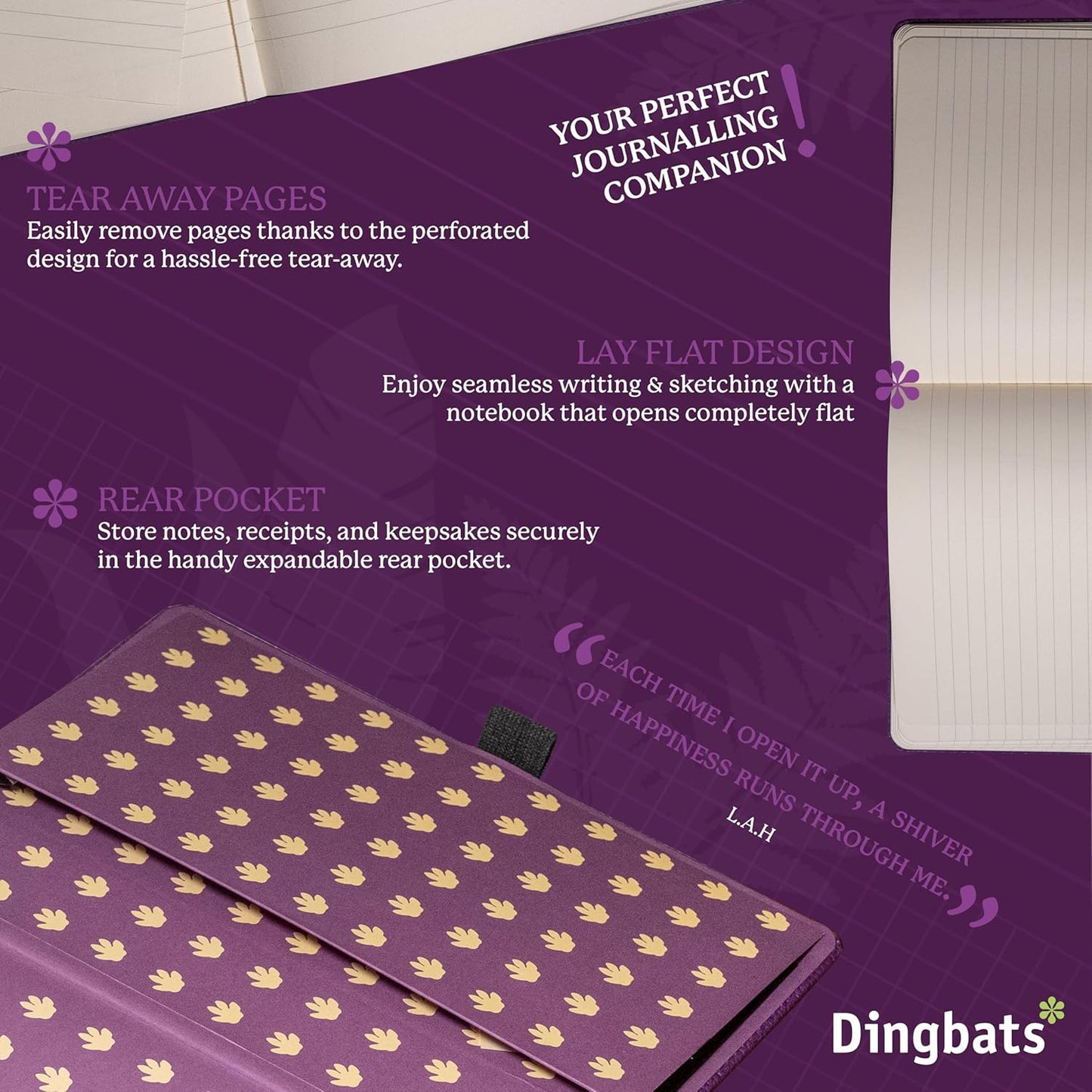 Dingbats* Wildlife Lined Writing Journal Notebook A5 - Vegan Leather Hardcover - Ideal for Work, Travel - Pocket, Elastic Closure, & Bookmark