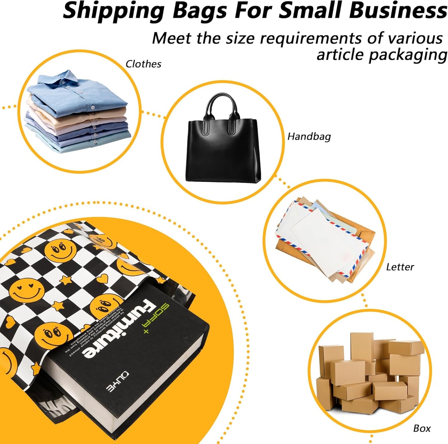 Poly Mailers 14.5x19 Inch 50 Pcs - Smiles Checkerboard Printed Shipping Bags, Waterproof and Tear Resistant Mailing Envelopes, Self-Sealing Packaging Bags for Small Business