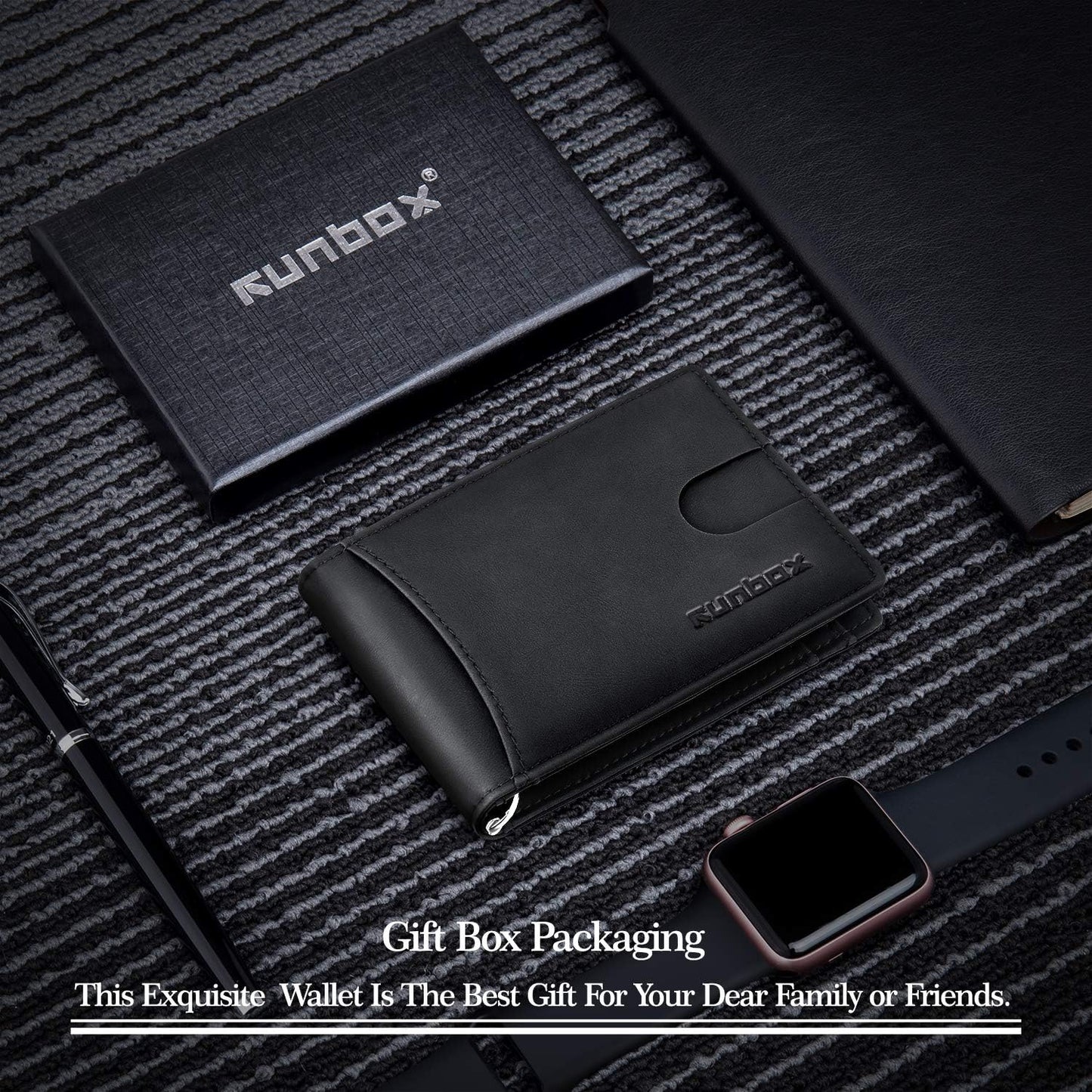 Slim Wallet for Men Genuine Leather RFID Blocking Bifold Minimalist Front Pocket Mens Wallet with Money Clip Thin Gift Box